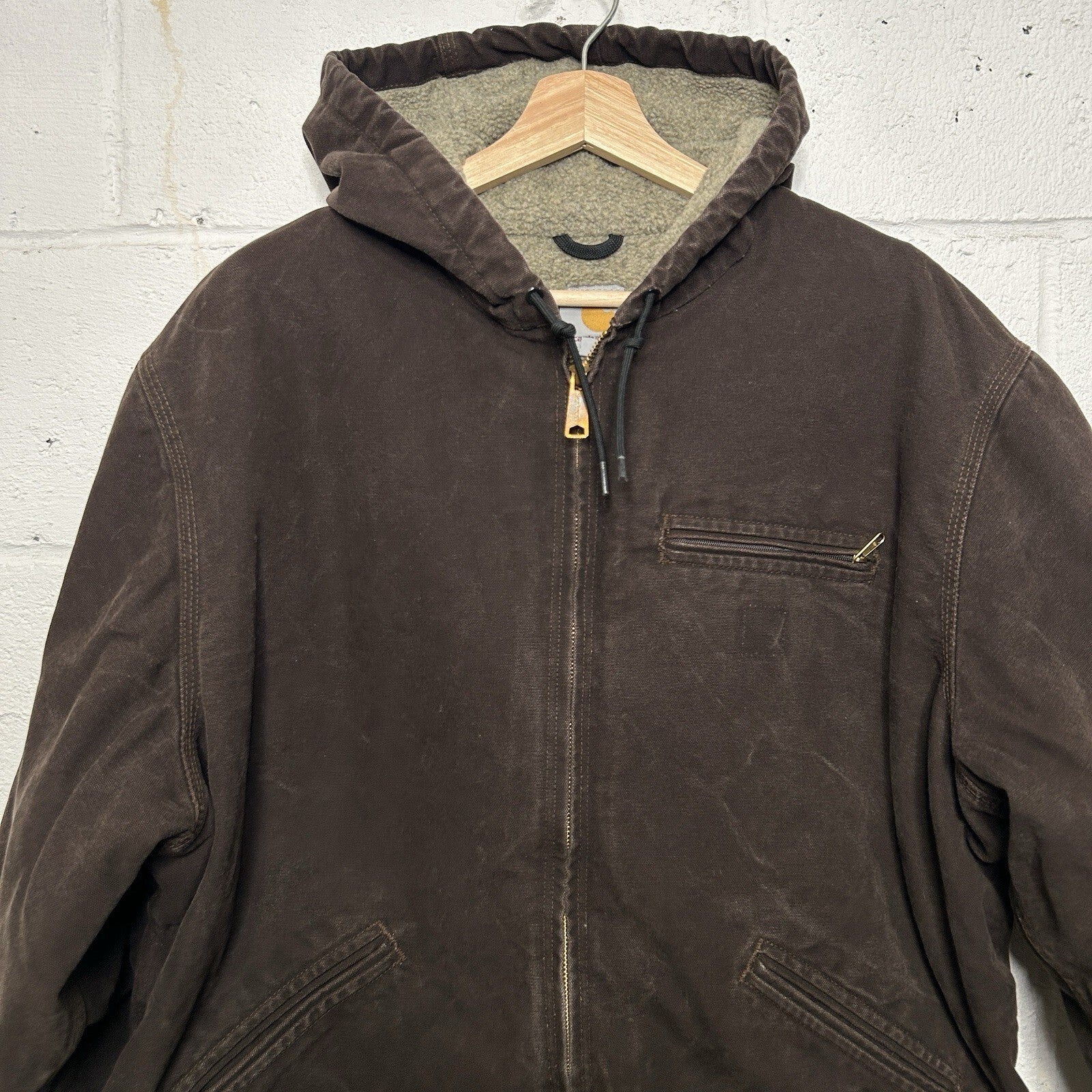Vintage Carhartt Sherpa-Lined Hooded Detroit Jacket “Dark Brown” J141 DKB