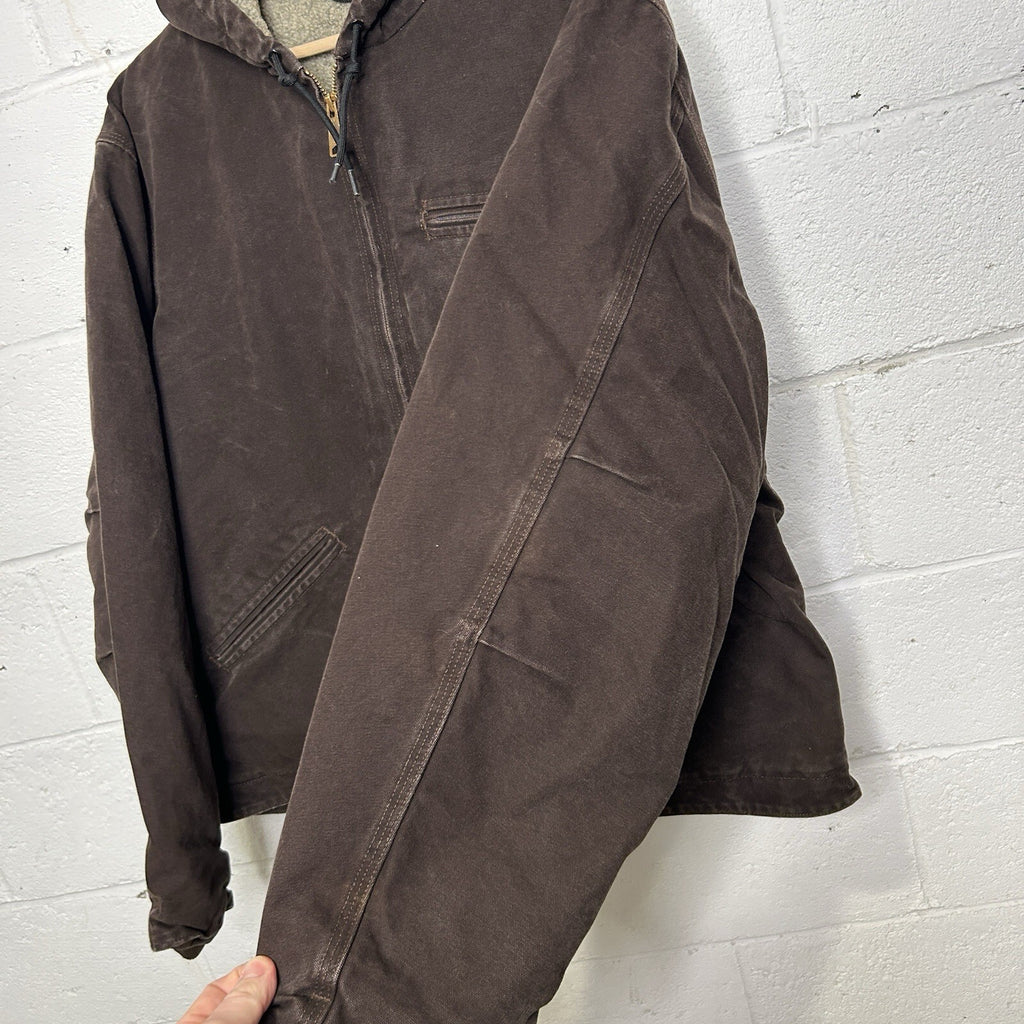 Vintage Carhartt Sherpa-Lined Hooded Detroit Jacket “Dark Brown” J141 DKB