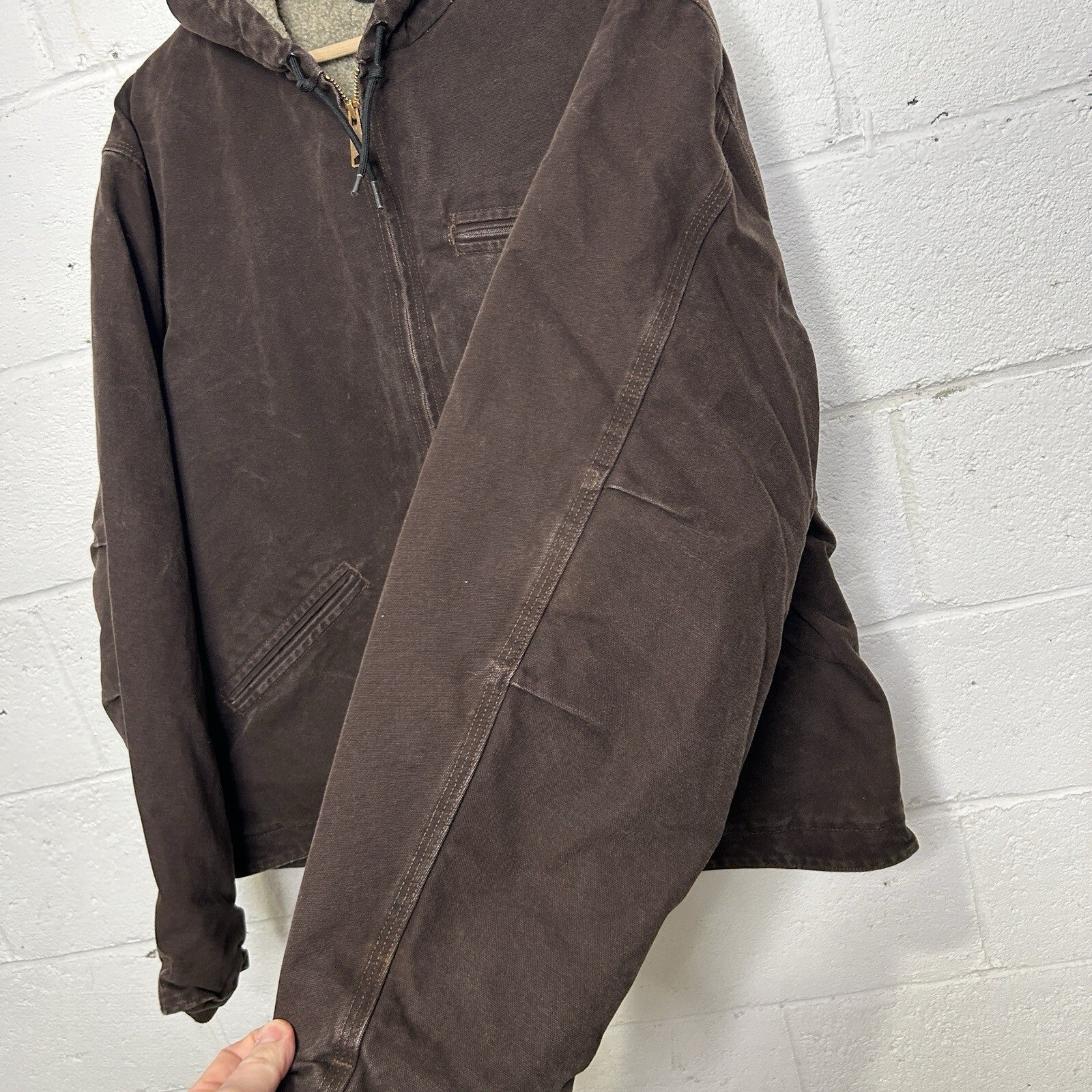 Vintage Carhartt Sherpa-Lined Hooded Detroit Jacket “Dark Brown” J141 DKB