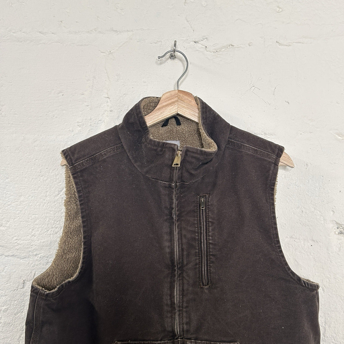Y2K Carhartt Sherpa-Lined Mock-Neck Vest “Dark Brown” V33 DKB Men’s Medium