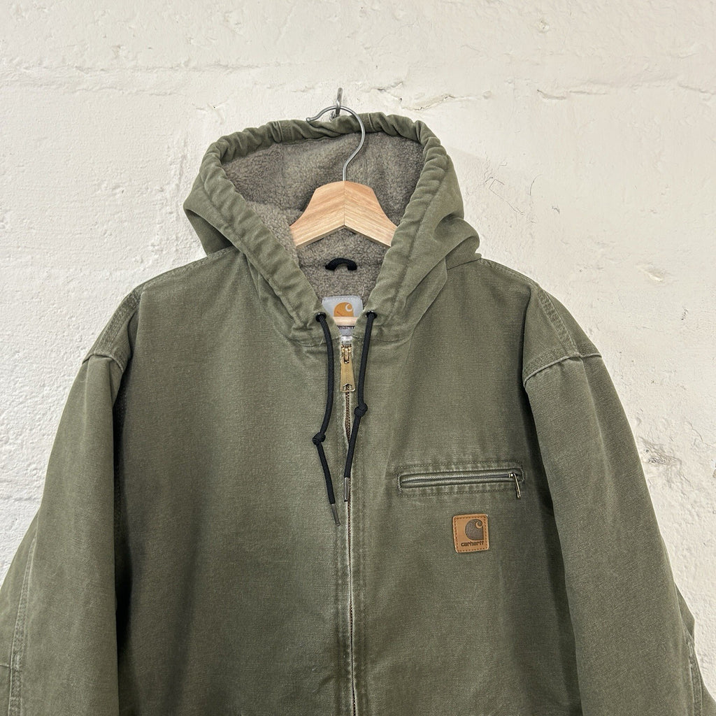 Y2K Carhartt Sherpa-Lined Hooded Detroit Jacket “Light Olive” J141 LOV Men’s LRG