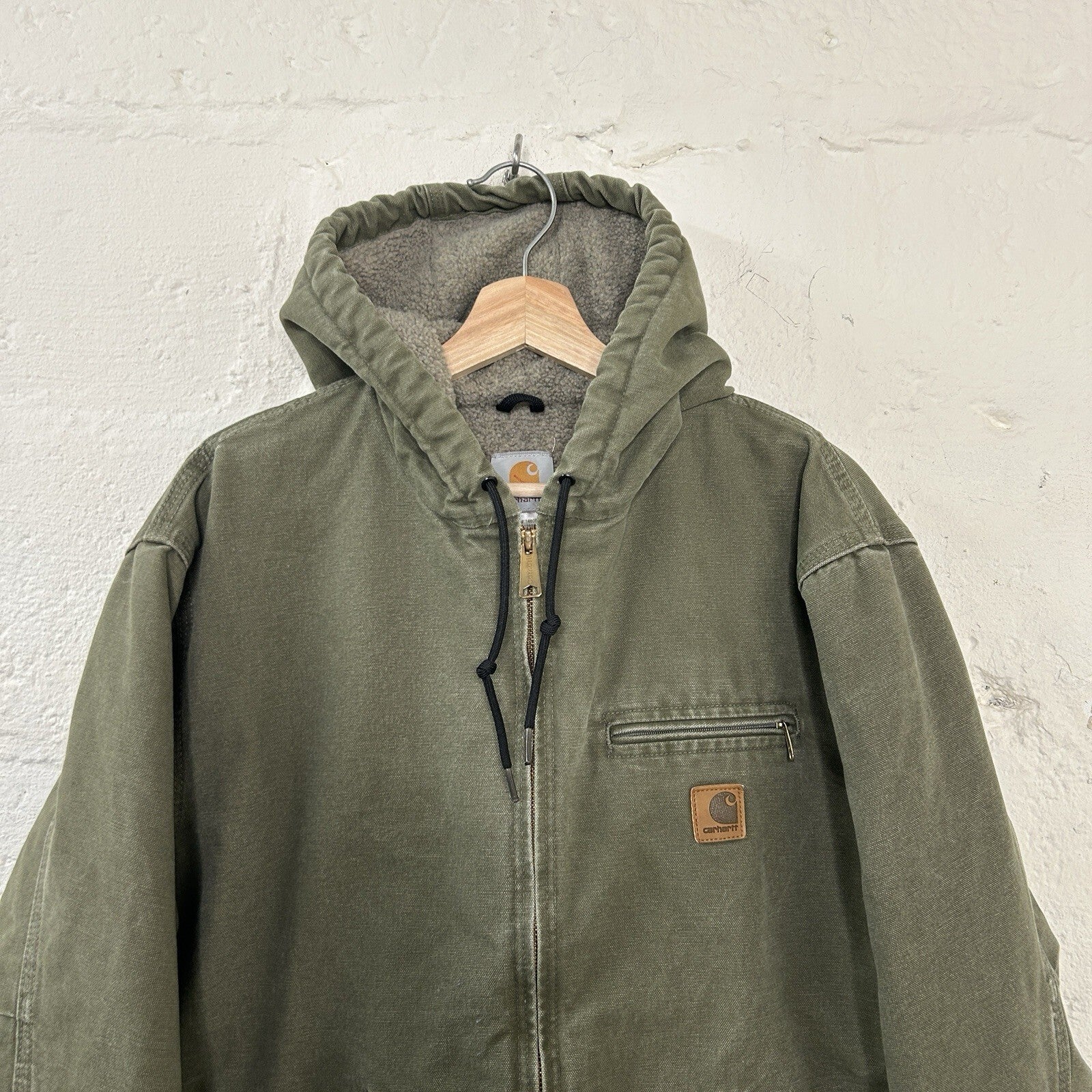 Y2K Carhartt Sherpa-Lined Hooded Detroit Jacket “Light Olive” J141 LOV Men’s LRG