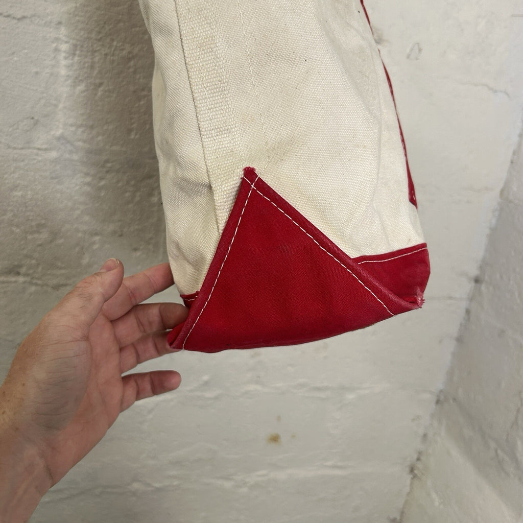 Vintage L.L. Bean Boat and Tote Canvas Large Long Handle Zipper-Top “Red White”