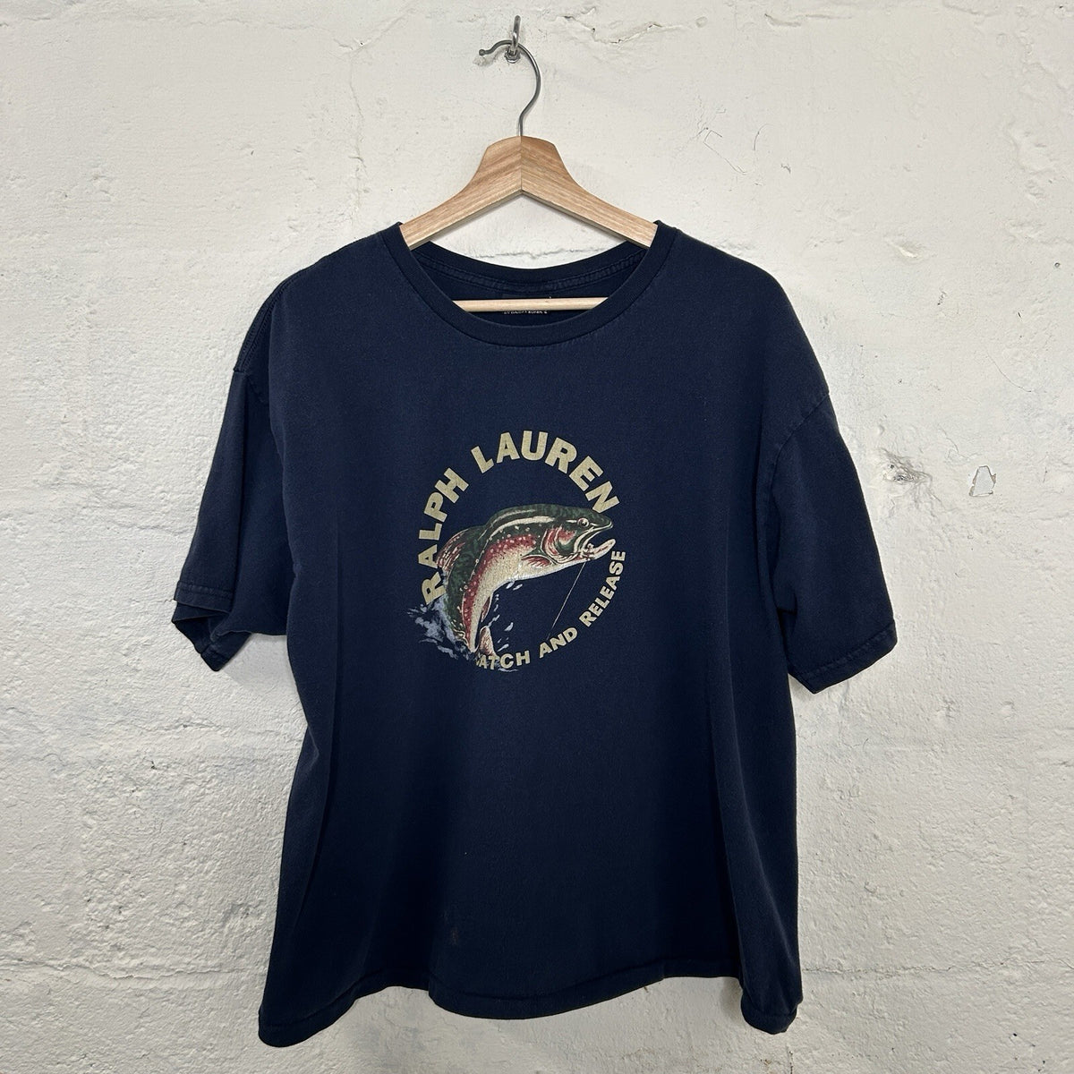 Vintage Polo Ralph Lauren Trout Catch and Release Fishing Shirt “Navy” Men’s L