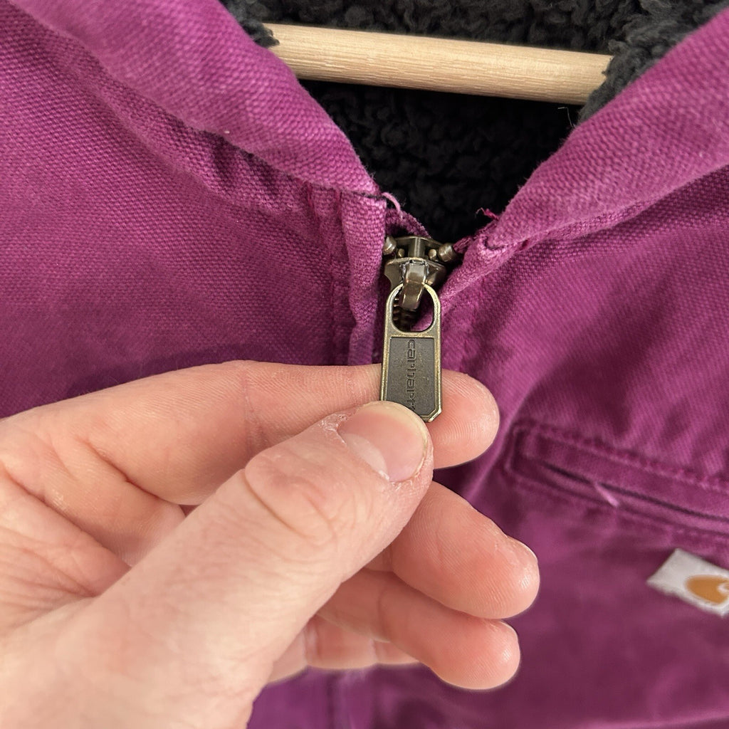 Y2K Carhartt Sherpa-Lined Hooded Detroit Jacket “Plum Purple” Youth L/Women’s XS