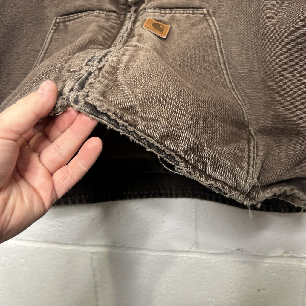 Faded Carhartt Sherpa-Lined Mock-Neck Vest “Dark Brown” V33 DKB Men’s X-Large