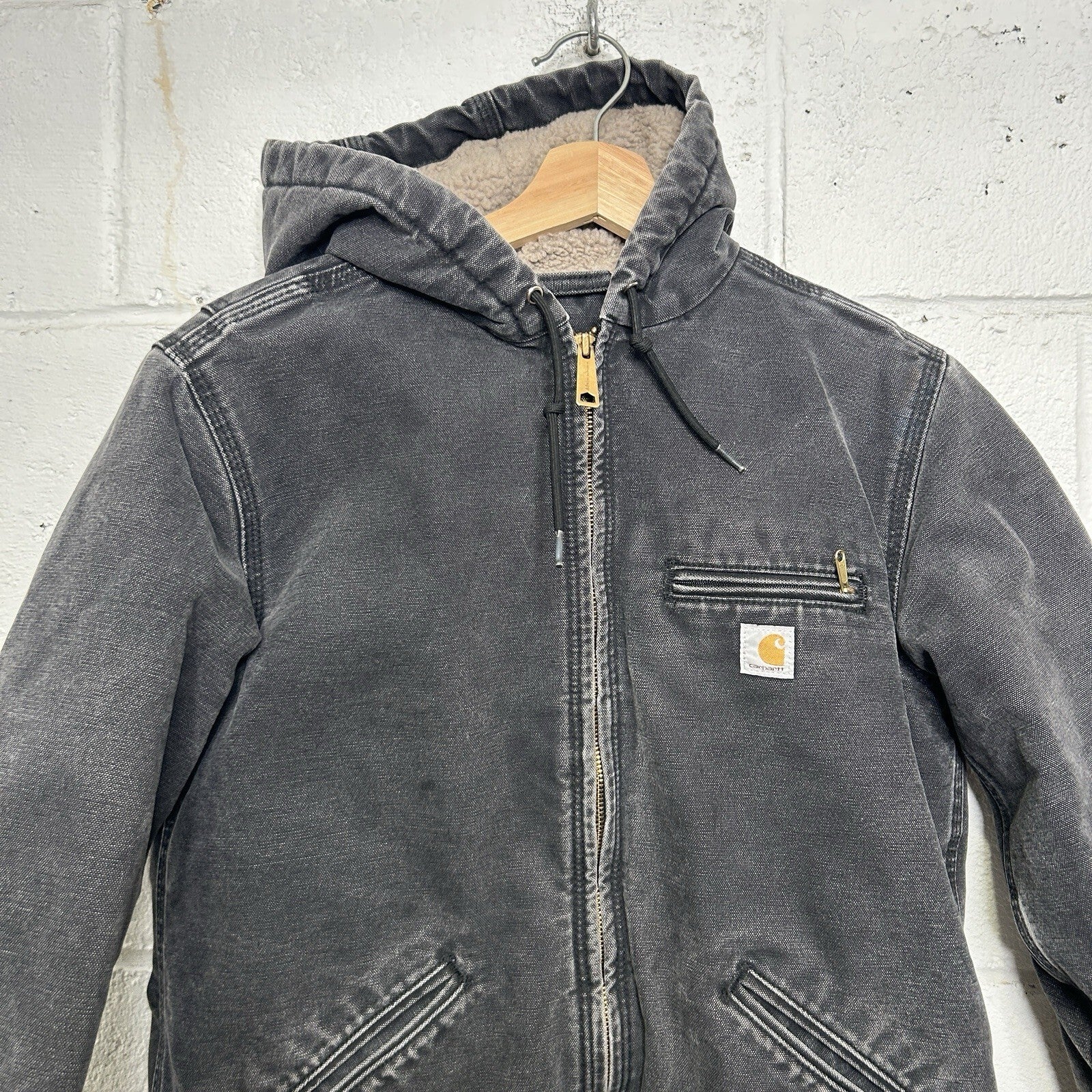 Y2K Carhartt Sherpa-Lined Hooded Detroit Jacket “Black” WJ141 BLK Women’s Small