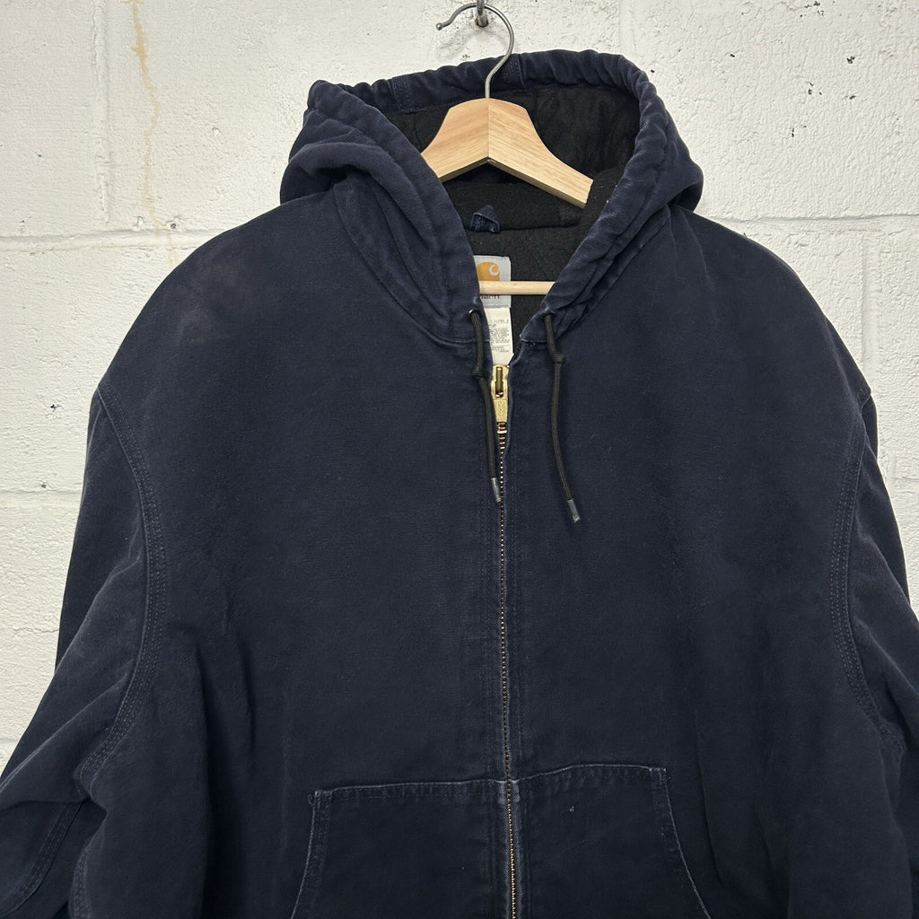 Vintage Carhartt Hooded Active Jacket “Midnight Blue” J130 MDT Men’s 2XL