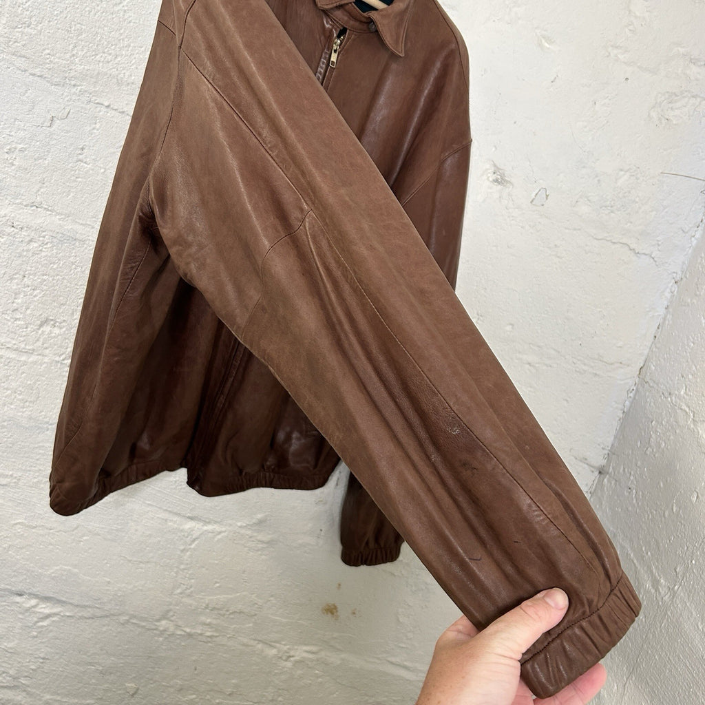 Vintage Polo Ralph Lauren Fleece Leather Harrington Jacket “Brown” Men’s X-Large