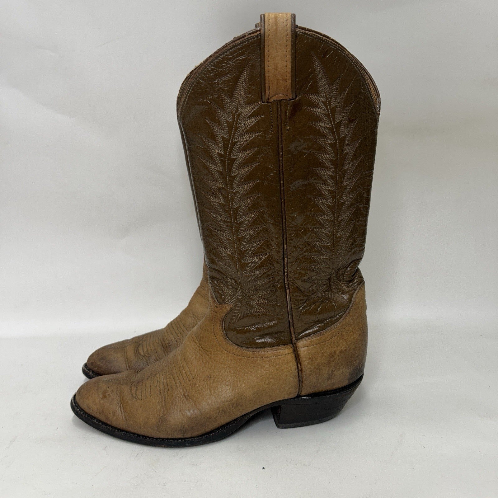 Vintage Tony Lama Two-Tone Western Cowboy Boots Gold Label Bullhide Men’s 8.5D