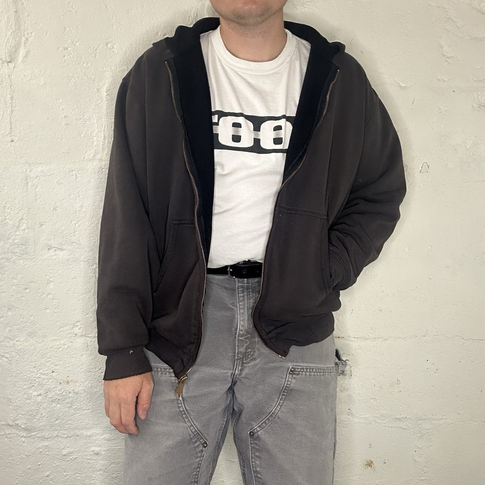 Vintage Faded Carhartt Thermal-Lined Hooded Zip-Up Jacket “Black” J149 Men’s LRG