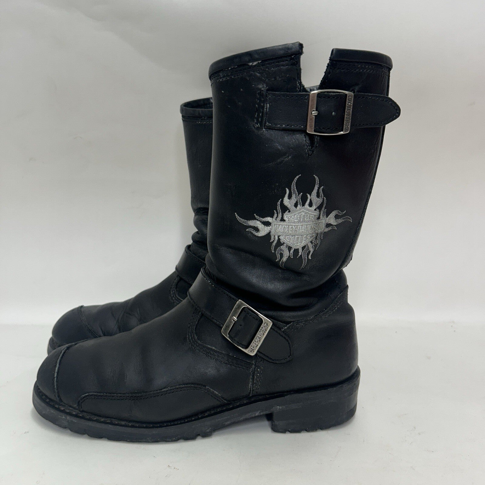 Harley Davidson Embroidered Flames Biker Engineer Boots “Black” Men’s 10.5