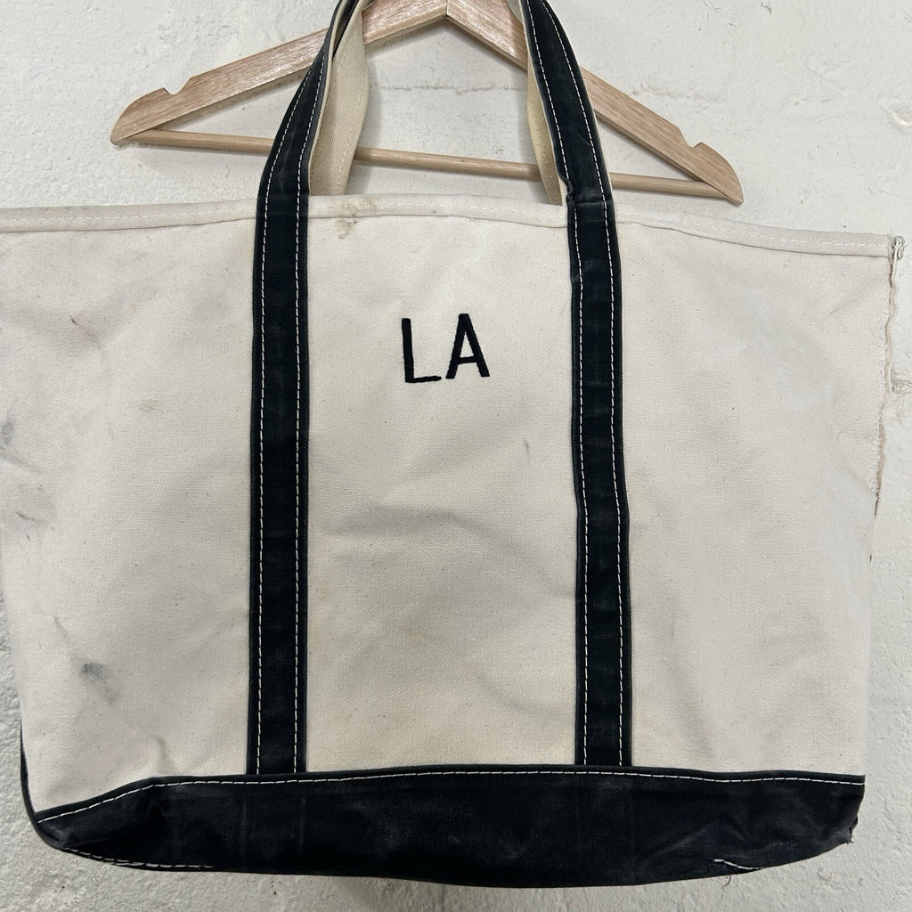 Vintage 90s LL Bean Boat and Tote Canvas Large Short Handle “Black White” CA, LA
