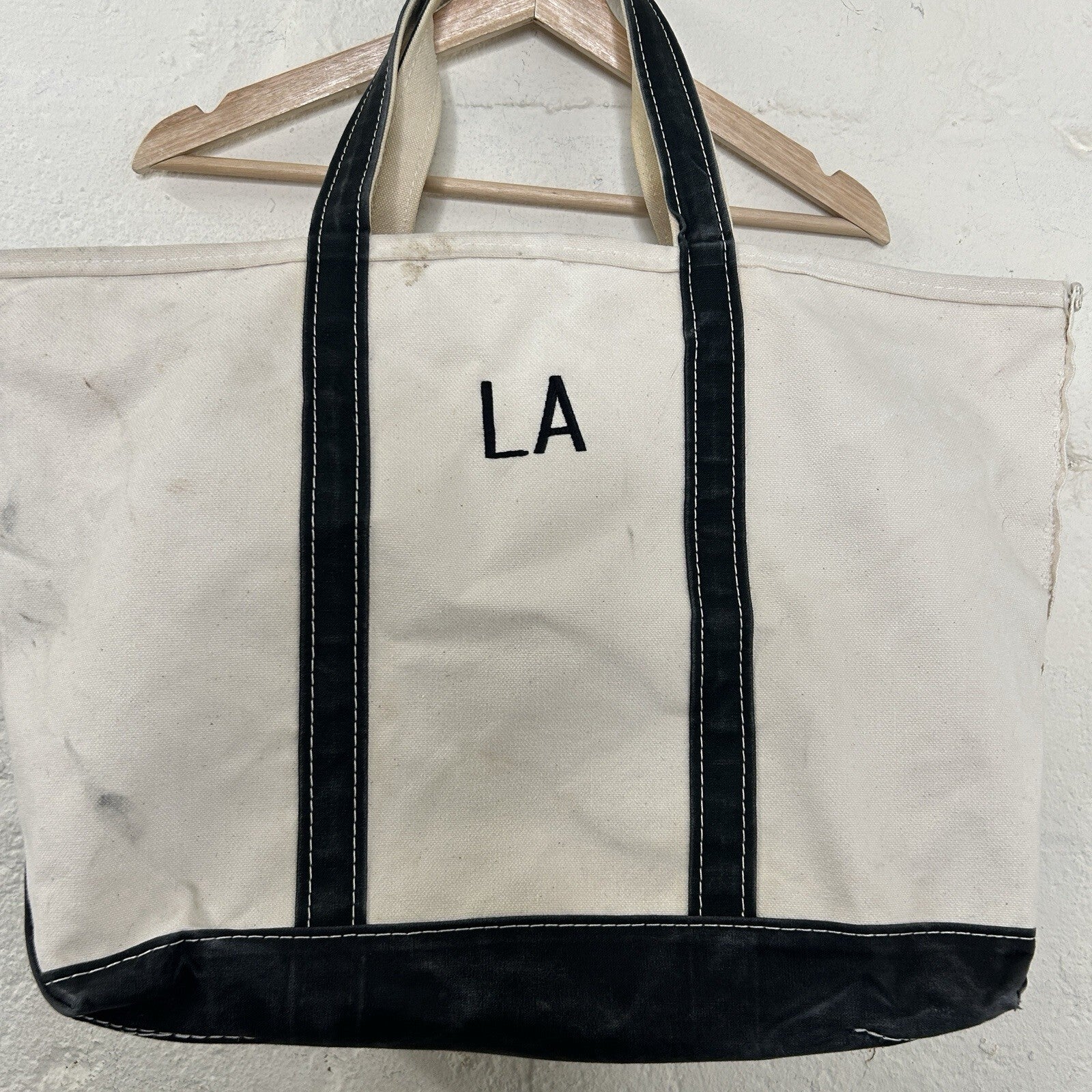 Vintage 90s LL Bean Boat and Tote Canvas Large Short Handle “Black White” CA, LA