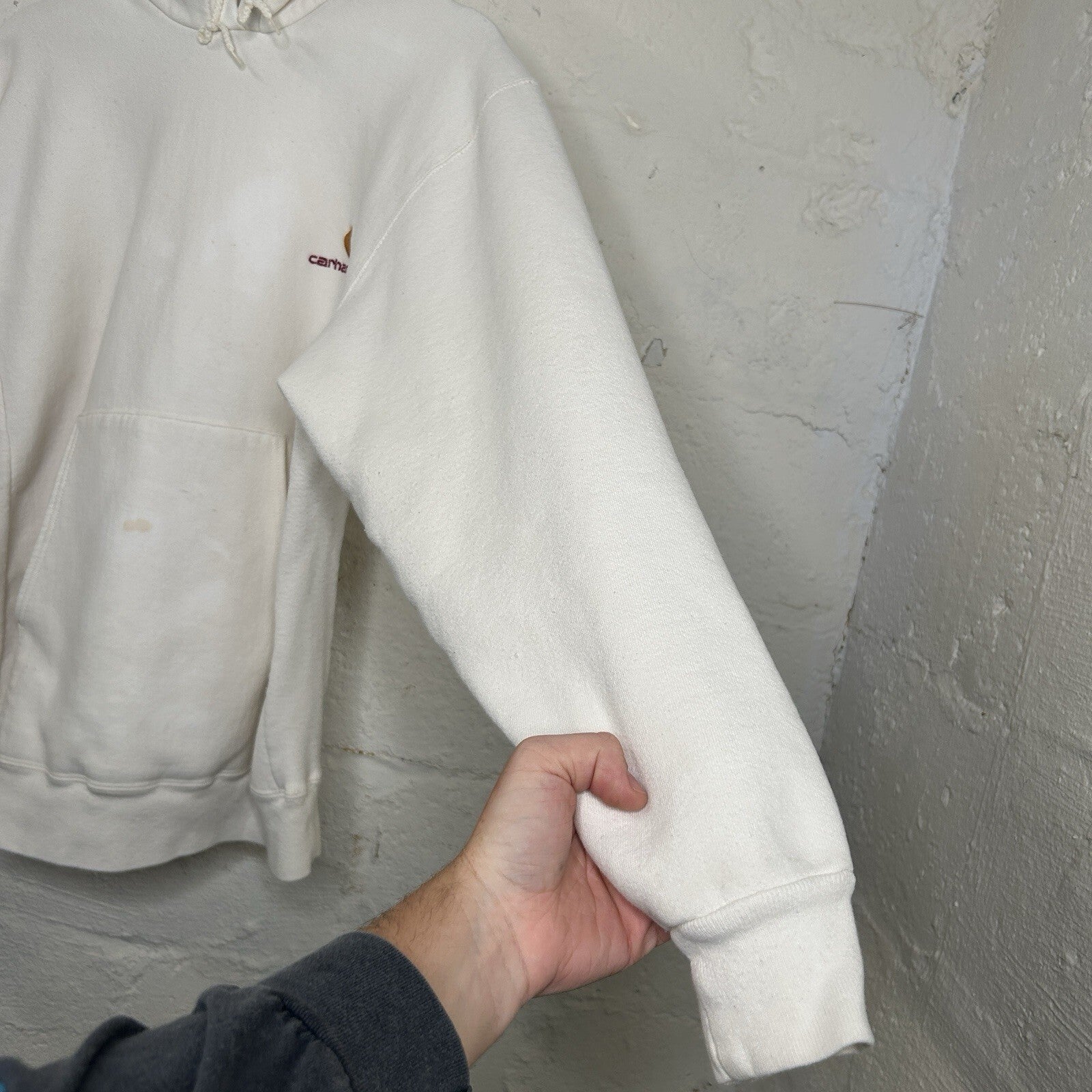 Vintage Carhartt Rugged Wear Pullover Hoodie “White/Cream” Men’s Medium