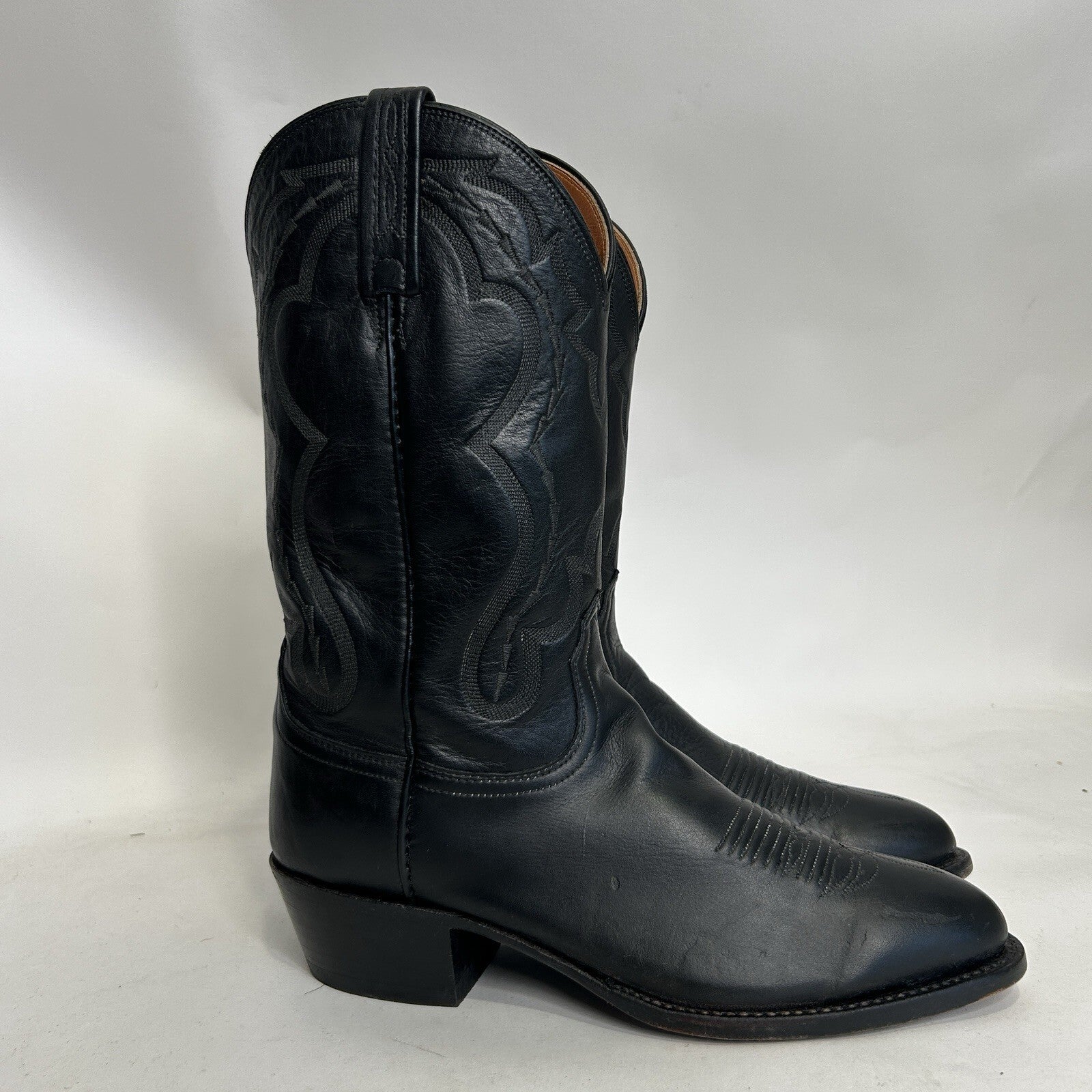 Vintage Lucchese 2000 Genuine Elk Western Cowboy Boots “Black” Men’s 8.5D