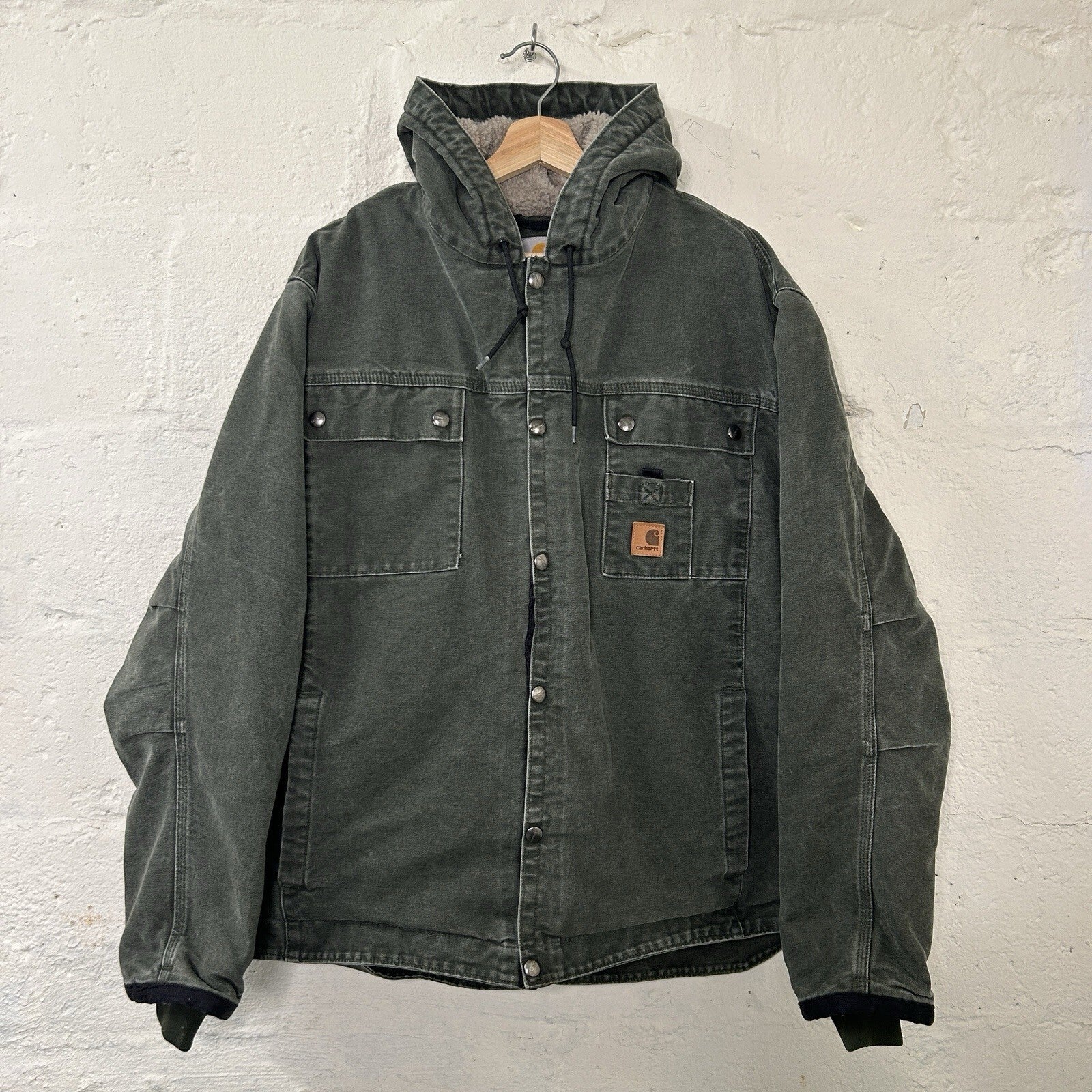 Y2K Carhartt Sandstone Hooded Multi-Pocket Jacket “Moss” J284 MOS Men’s X-Large