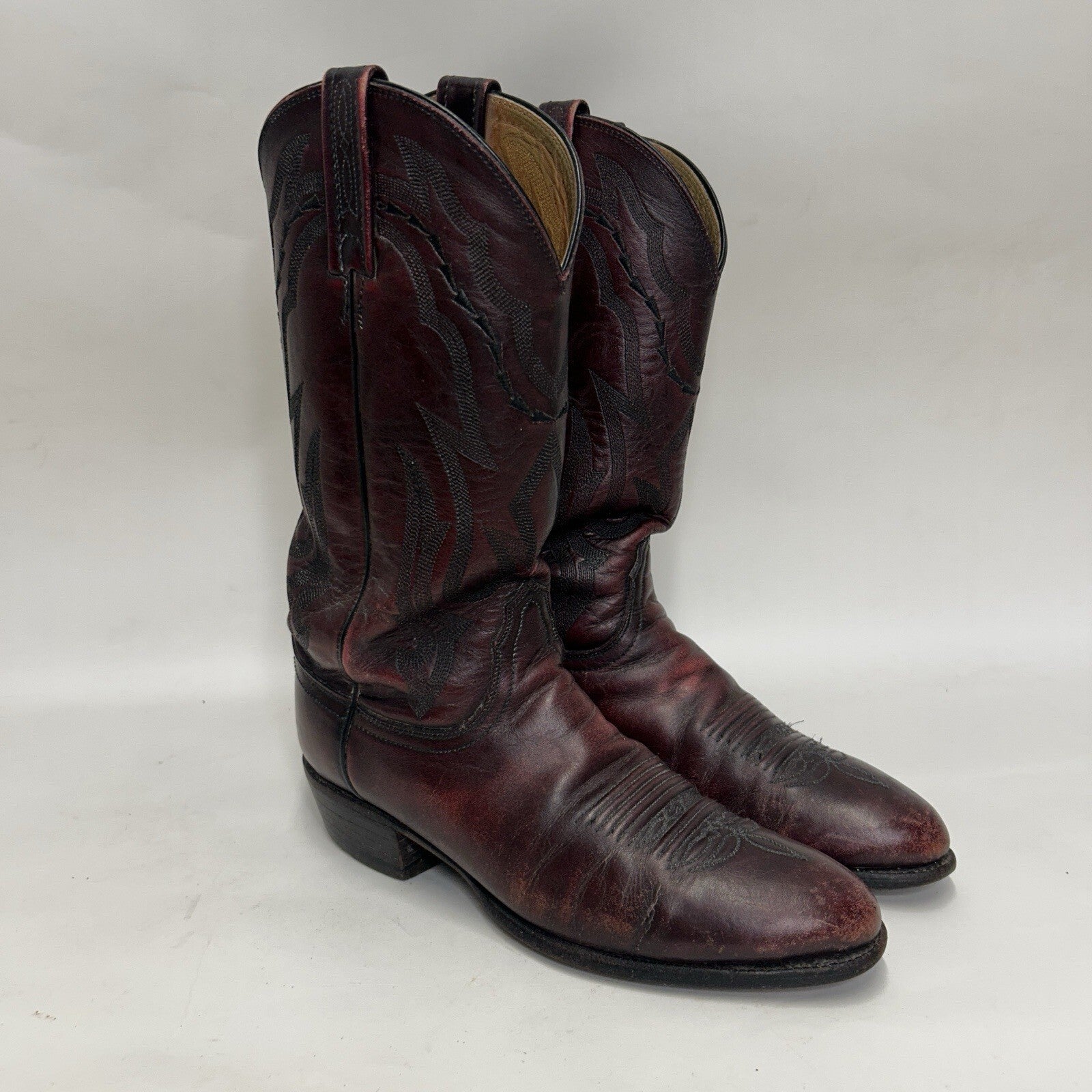 Lucchese 2000 Leather Western Roper Cowboy Boots “Black Cherry” Men’s 9