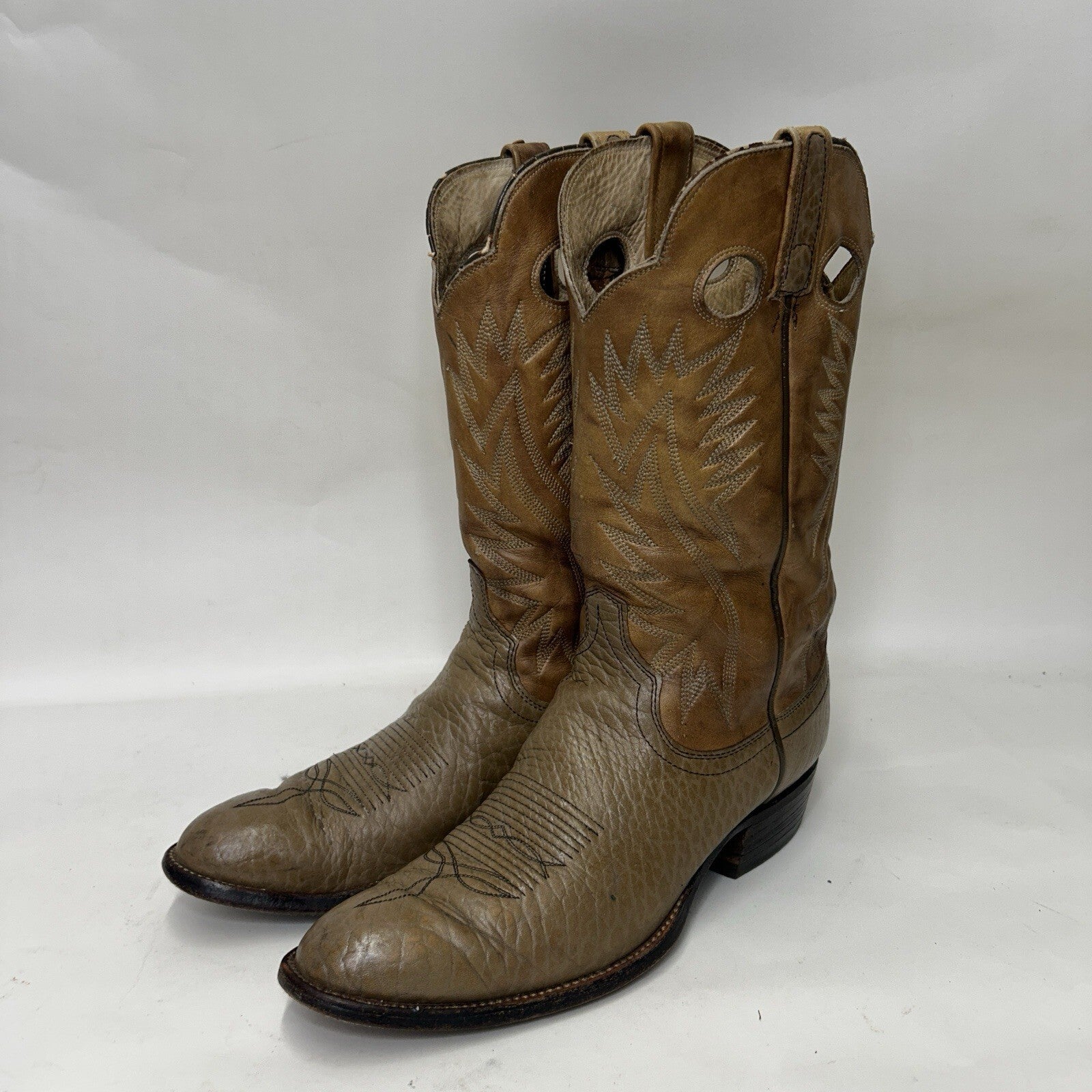 Vintage Dan Post Bullhide Western Cowboy Boots Two-Tone “Tan” Men’s 11D