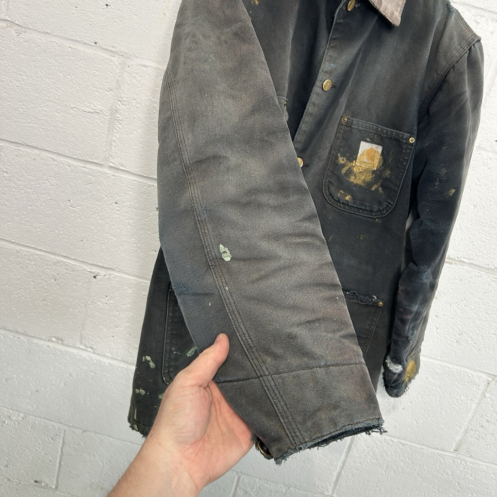 Thrashed Vintage Carhartt Blanket-Lined Chore Coat “Black” C01 BLK Men’s Small