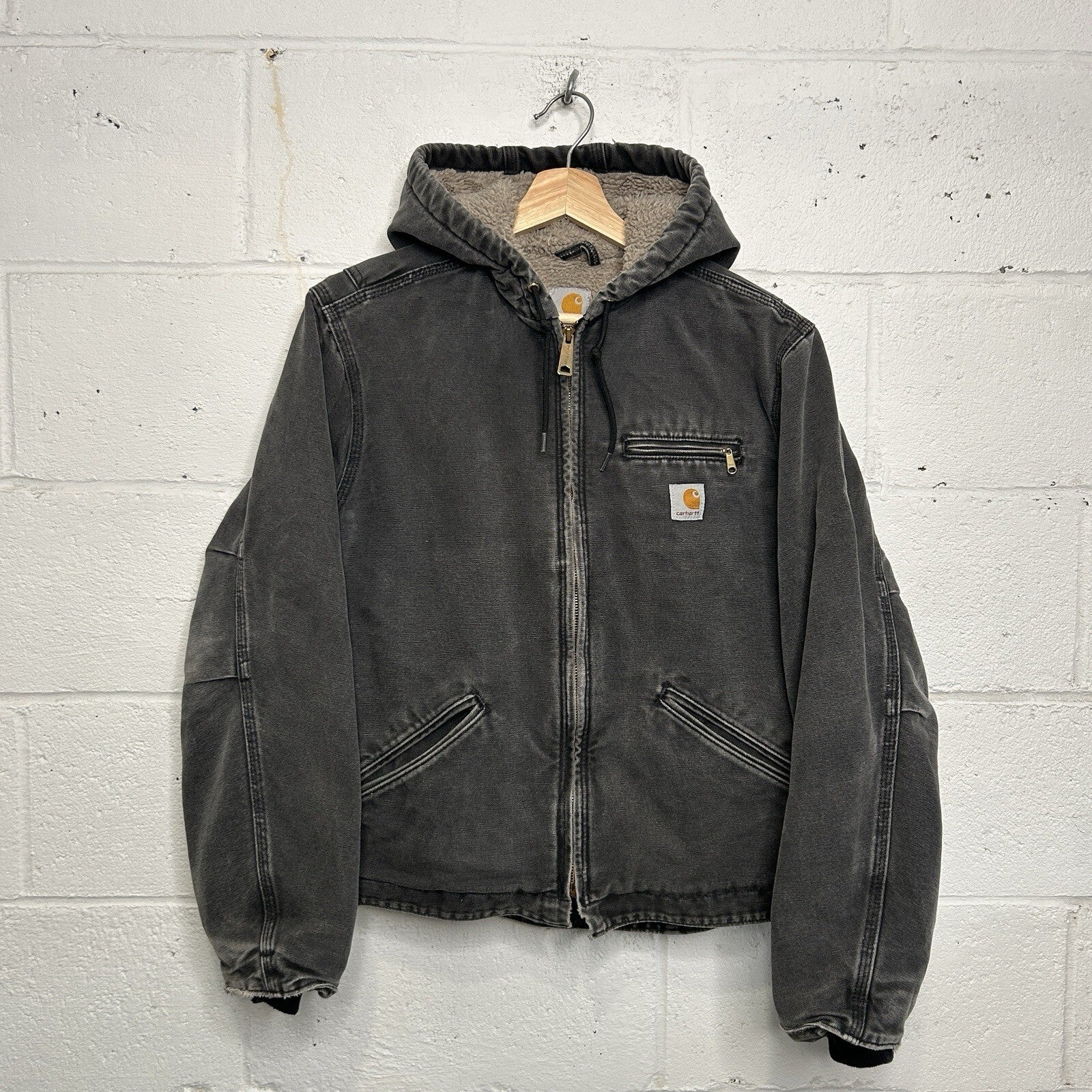 Y2K Carhartt Sherpa-Lined Hooded Detroit Jacket “Black” WJ141 BLK Women’s Medium