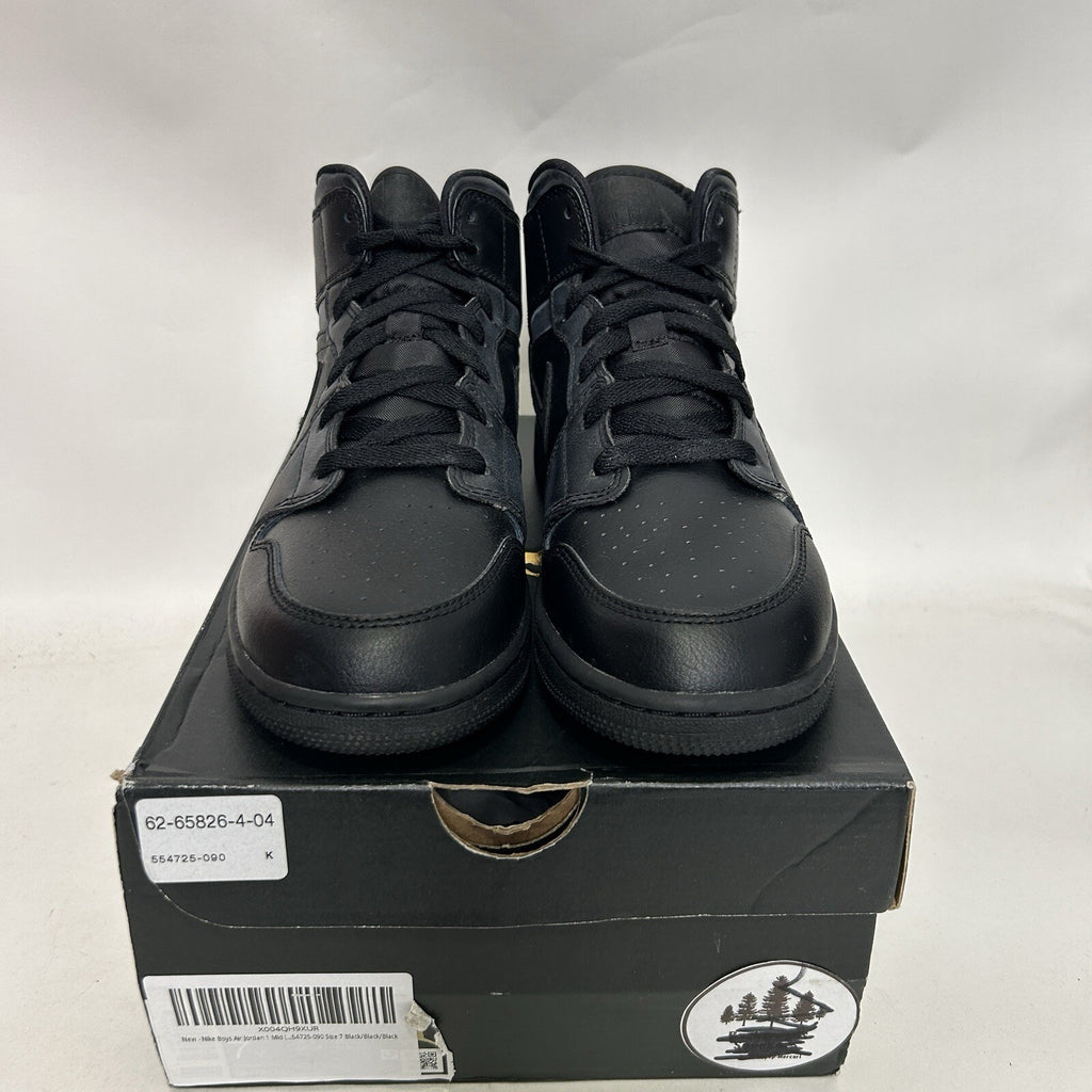 Nike Air Jordan 1 Mid GS “Deep Black Nubuck Swoosh” 554725-090 7Y/Women’s 8.5