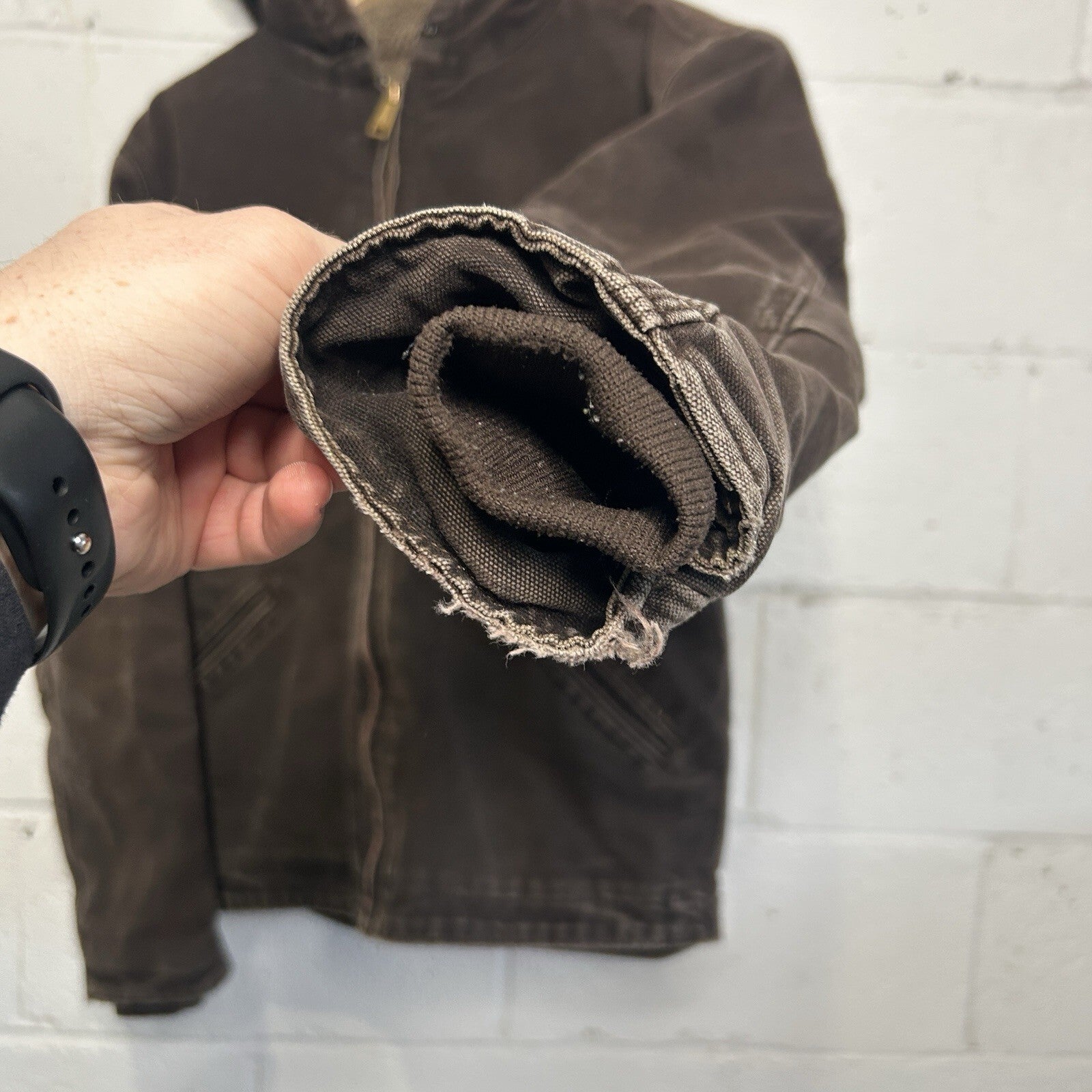 Vintage Carhartt Sherpa-Lined Hooded Detroit Jacket “Dark Brown” J141 DKB Small