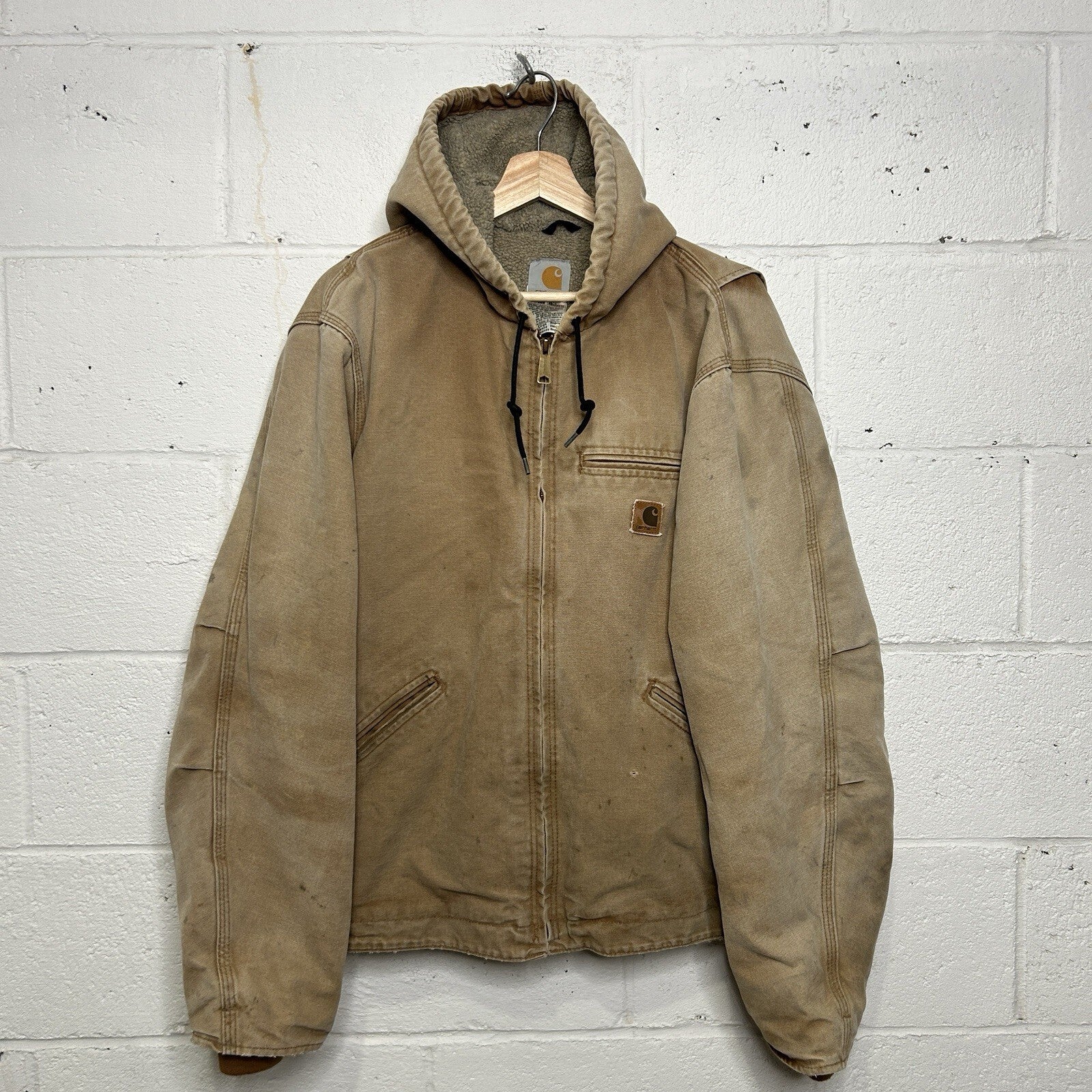 Y2K Carhartt Sherpa-Lined Hooded Detroit Jacket “Brown” J141 BRN Men’s X-Large