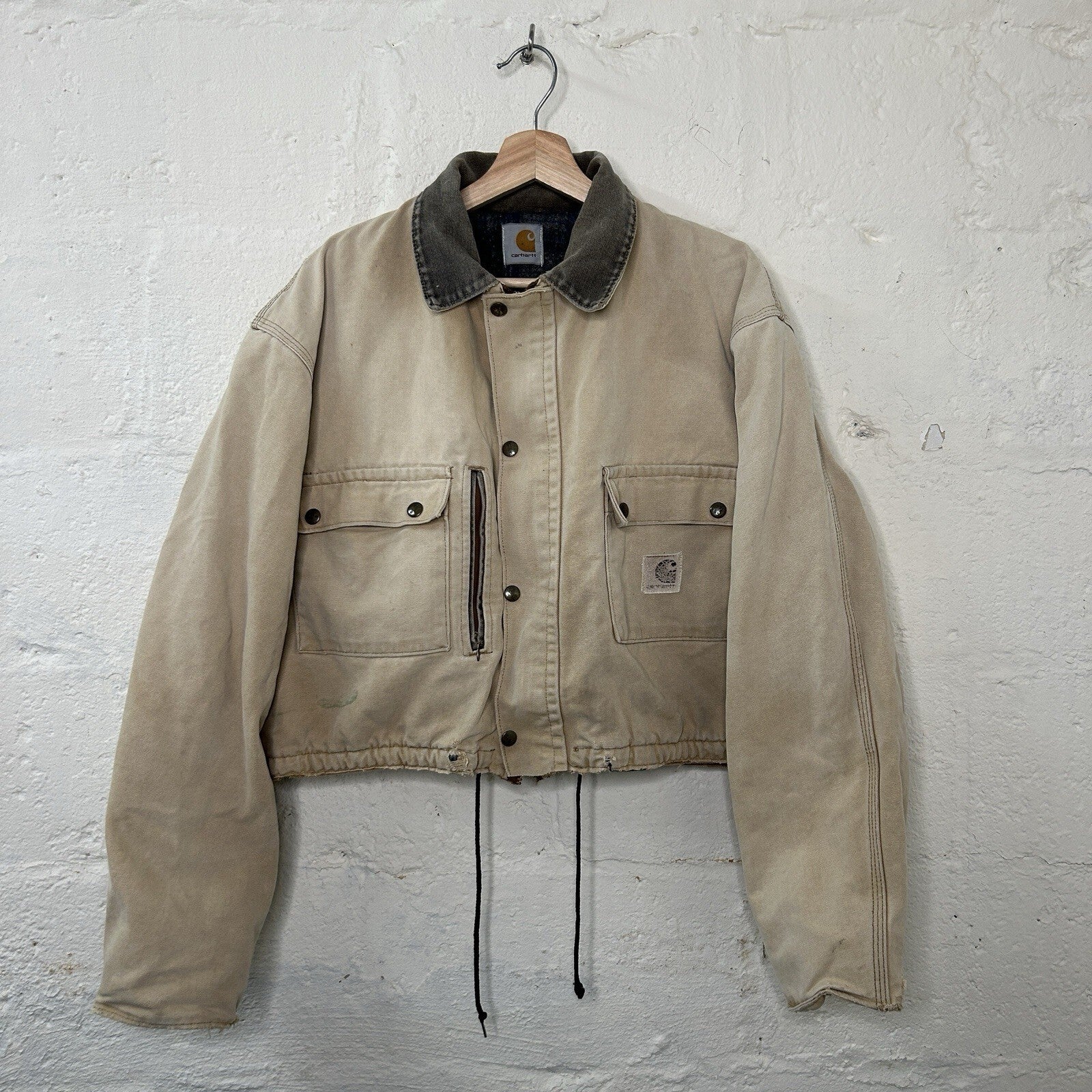 Vintage Carhartt Wool-Lined Cropped Duster Coat “Sand” Men’s Small