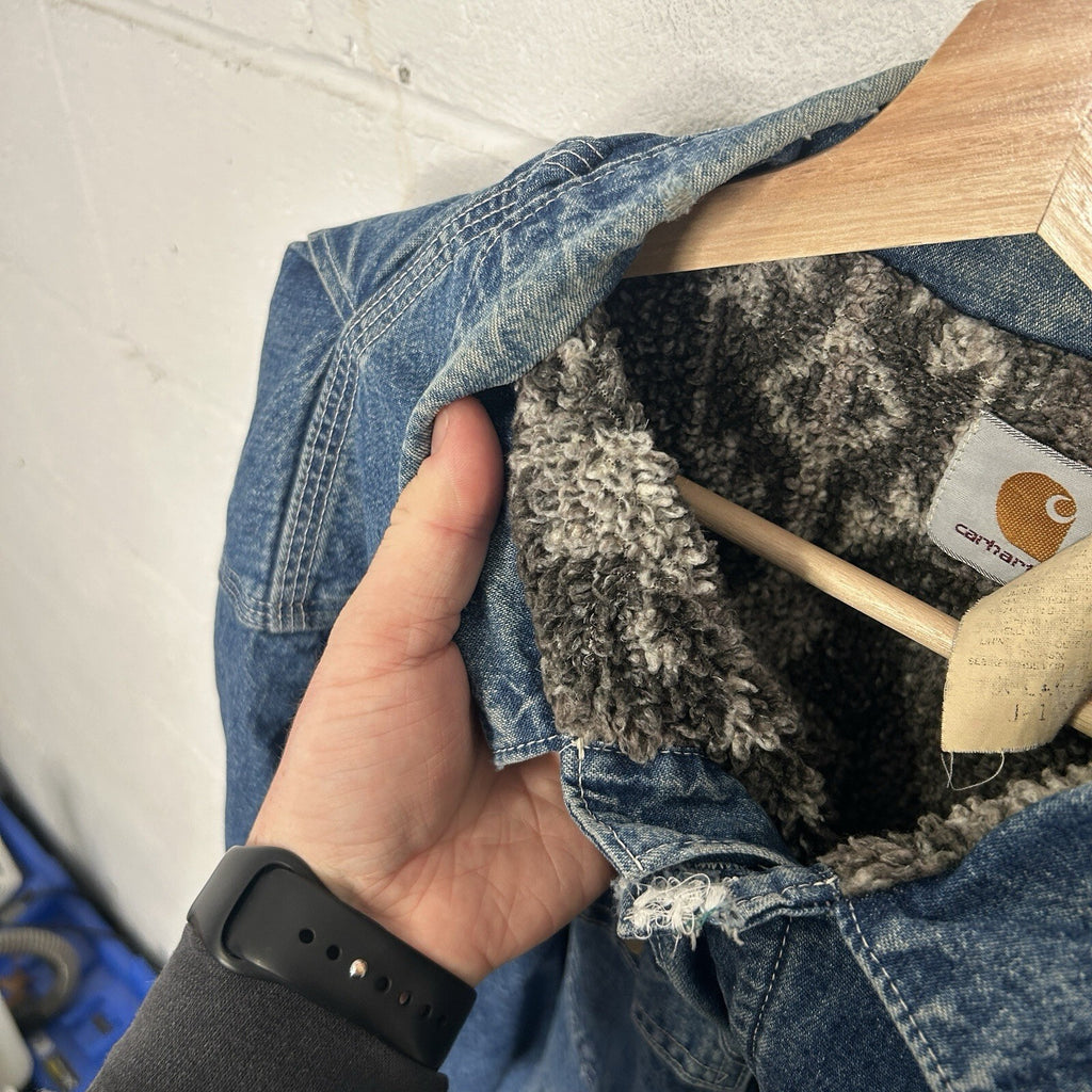 Vintage Carhartt Aztec Pile-Lined Denim Chore Jacket “Darkstone” JP1088 Men’s XL