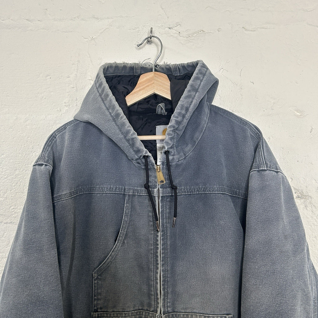 Thrashed Carhartt Quilted Hooded Active Jacket “Storm Blue” J244 STM Men’s XL