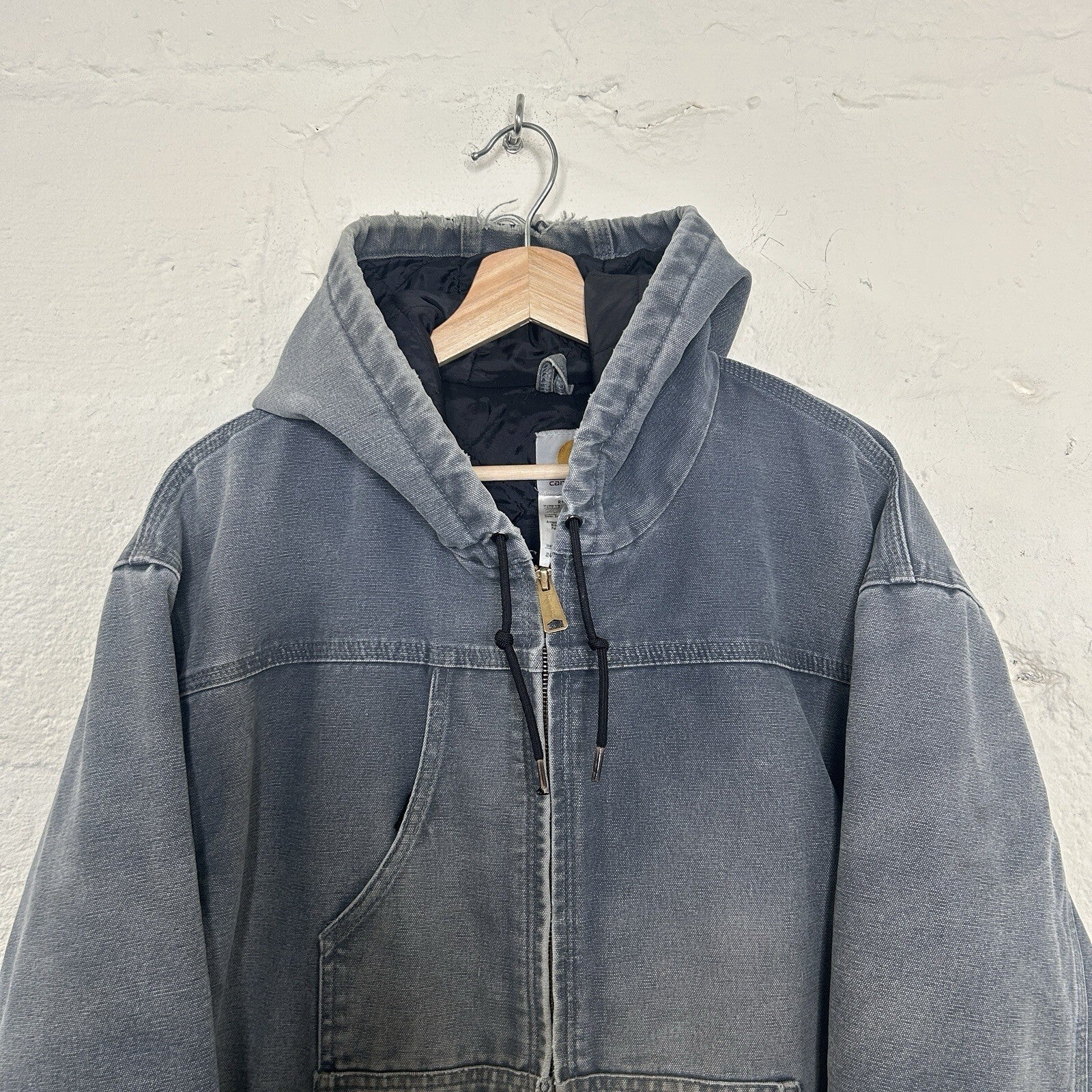 Thrashed Carhartt Quilted Hooded Active Jacket “Storm Blue” J244 STM Men’s XL