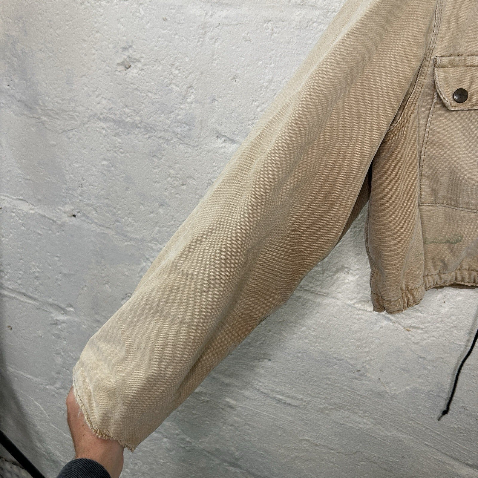 Vintage Carhartt Wool-Lined Cropped Duster Coat “Sand” Men’s Small