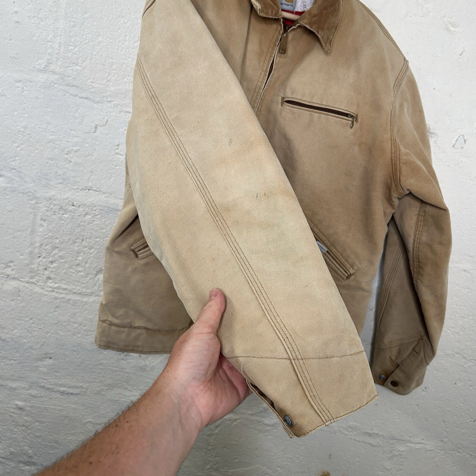 1989 Carhartt Faded Quilt-Lined Detroit Jacket “Tan” 6QLJ 100 Years Men’s Large