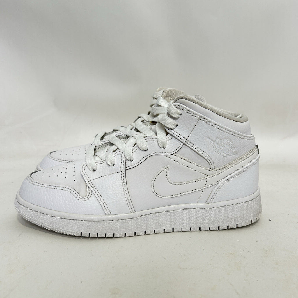 Nike Air Jordan 1 Mid GS “Triple White” 554725-126 5Y/Women’s 6.5 Worn
