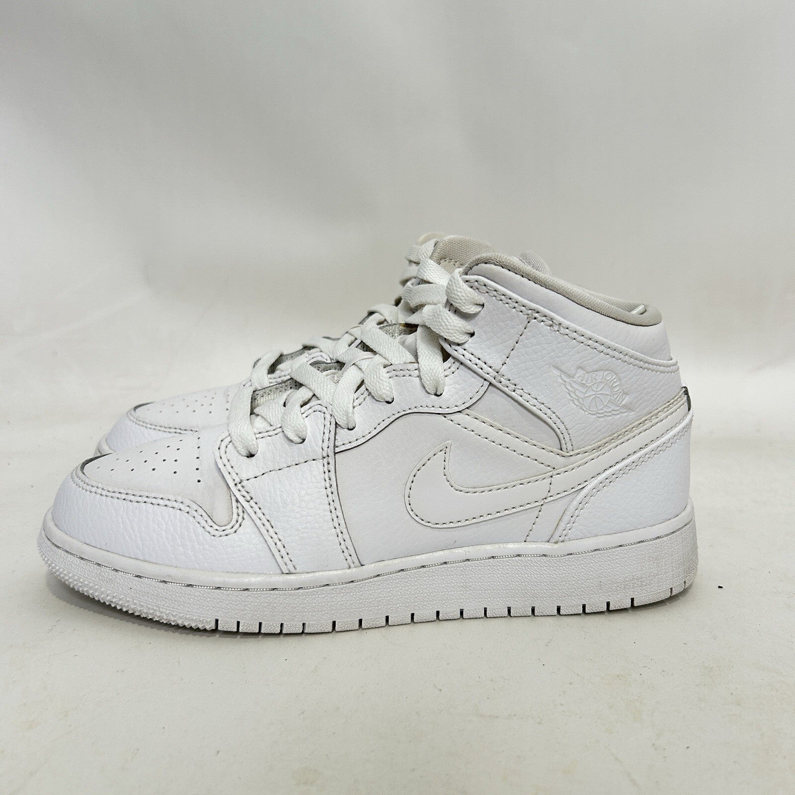 Nike Air Jordan 1 Mid GS “Triple White” 554725-126 5Y/Women’s 6.5 Worn
