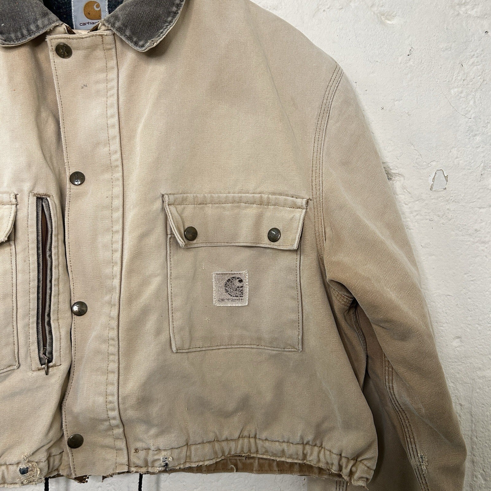 Vintage Carhartt Wool-Lined Cropped Duster Coat “Sand” Men’s Small