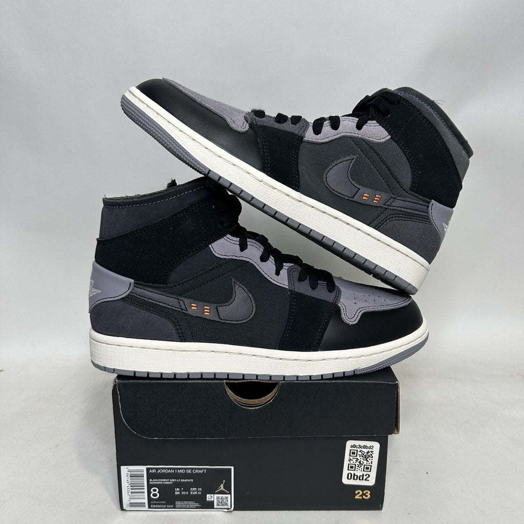 Nike Air Jordan 1 Mid Craft Inside Out “Black Cement Grey” DM9652-001 Men’s 8