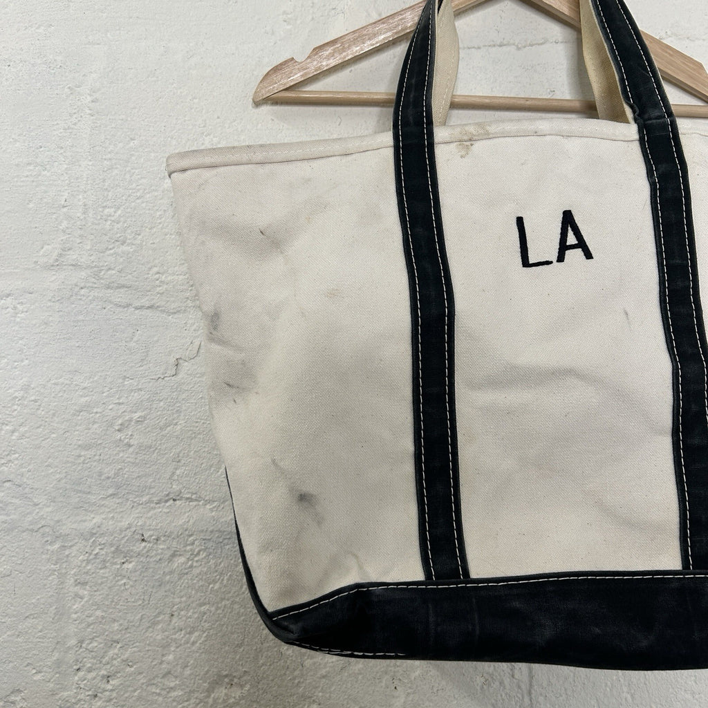 Vintage 90s LL Bean Boat and Tote Canvas Large Short Handle “Black White” CA, LA