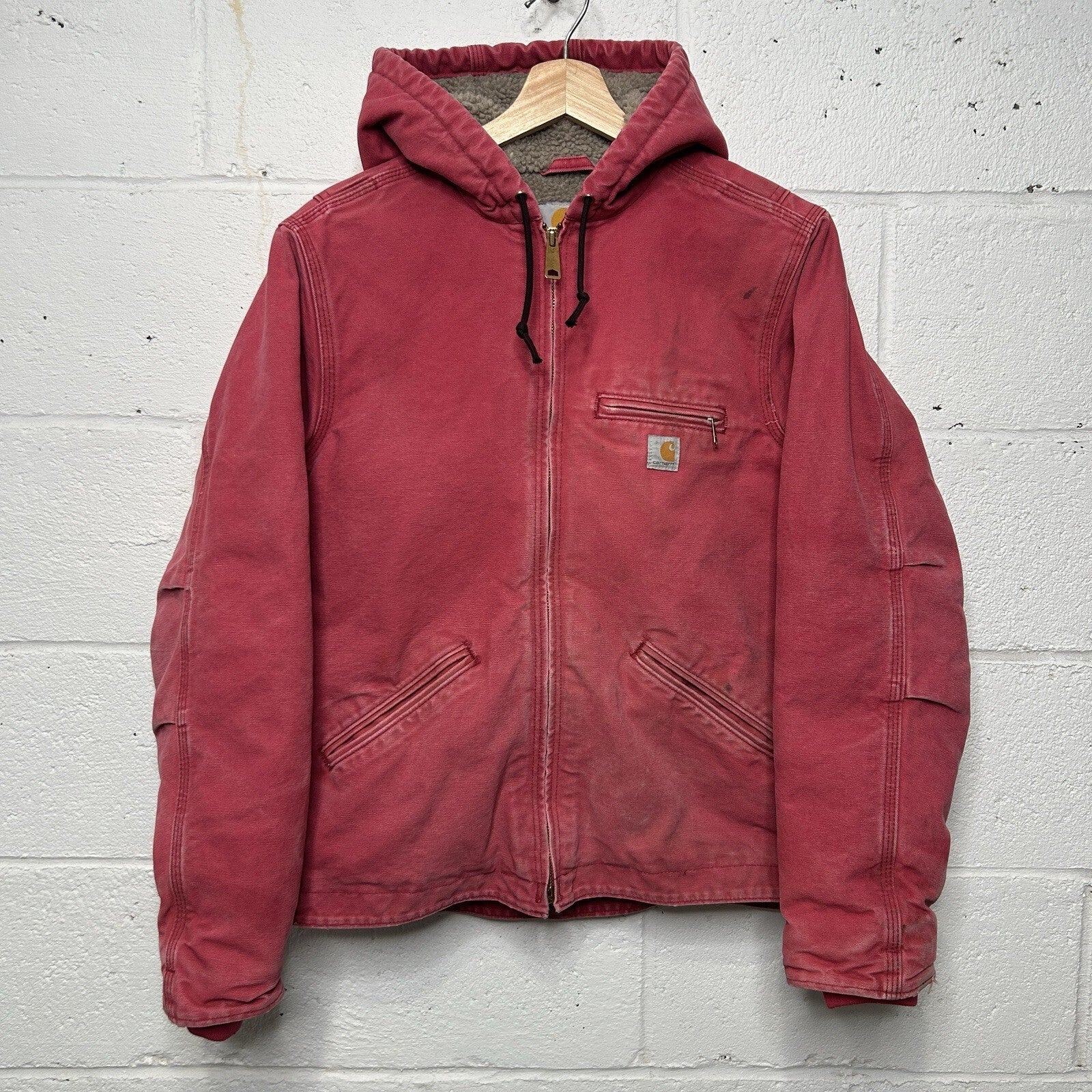 Y2K Carhartt Sherpa-Lined Hooded Detroit Jacket “Crabapple” WJ141 624 Women’s S
