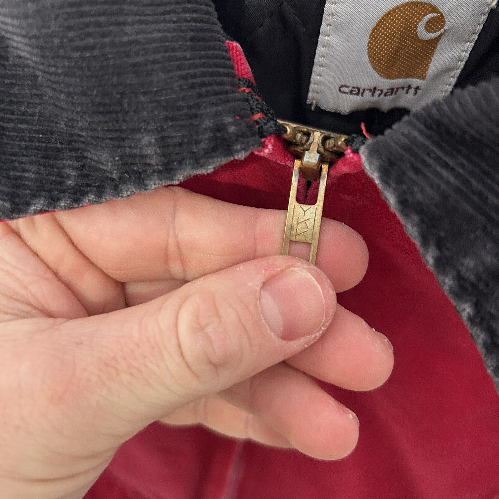 Vintage Carhartt Firm Duck Quilt-Lined Detroit Jacket “Red” JQ600 Youth Medium