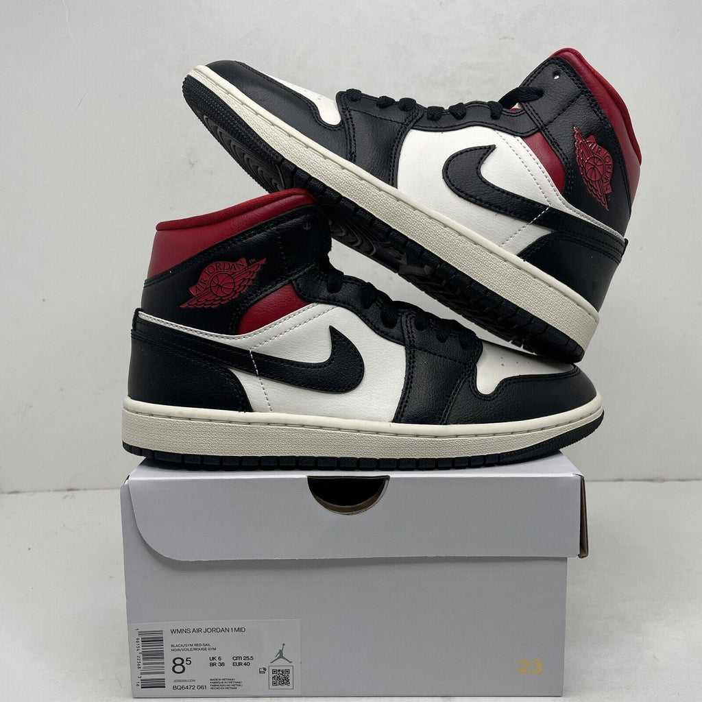 Nike Air Jordan 1 Mid Retro WMNS Black Gym Red Sail BQ6472-061 Women's 8.5 New