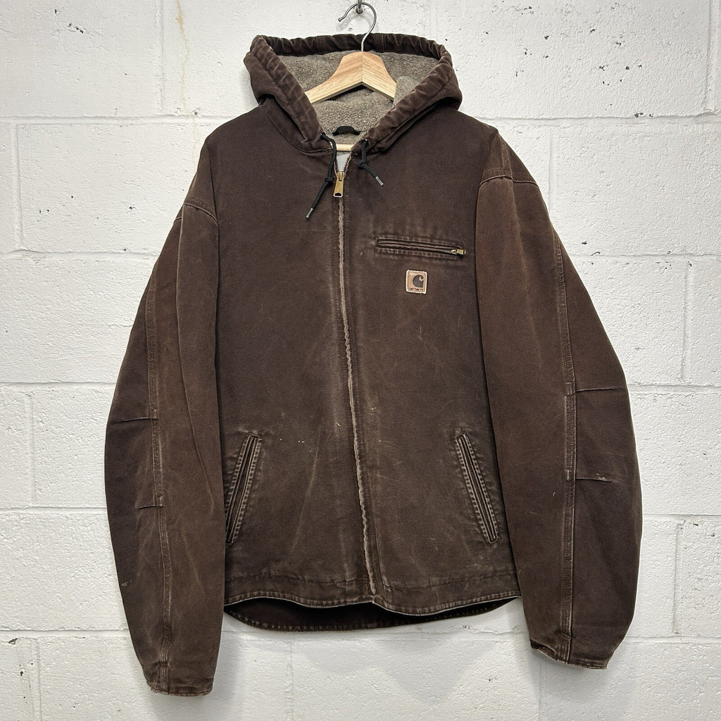 Vintage Carhartt Sherpa-Lined Hooded Detroit Jacket “Dark Brown” J141 DKB