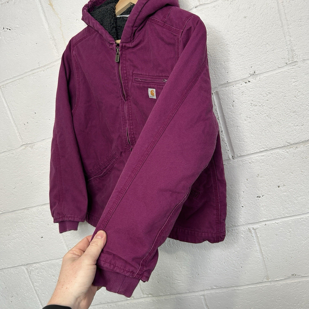 Y2K Carhartt Sherpa-Lined Hooded Detroit Jacket “Plum Purple” Youth L/Women’s XS