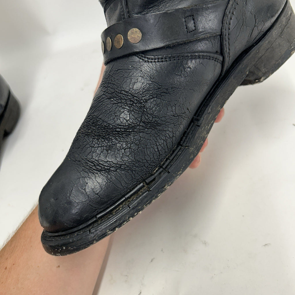 Vintage Riveted Engineer Boots Black Leather Made in USA Style 7800 Men’s 8