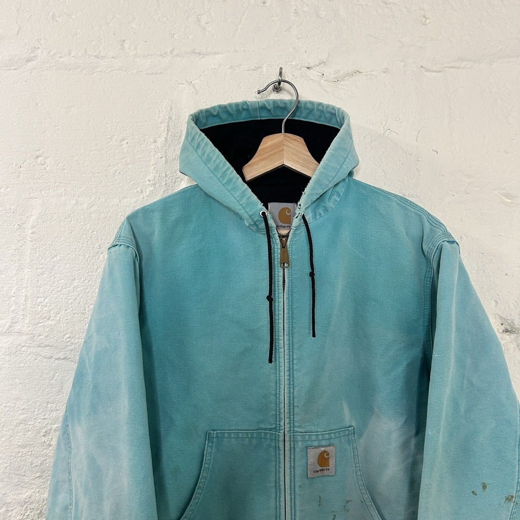 Vintage Faded Carhartt Mesh-Lined Hooded Active Jacket “Teal” JR441 Men’s Small