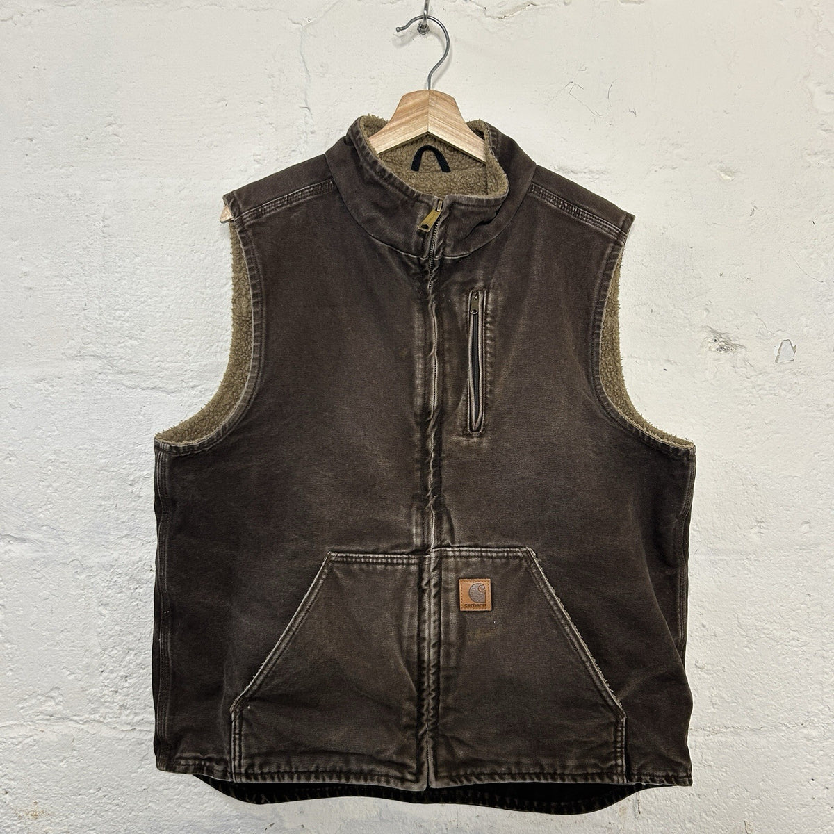 Y2K Carhartt Sherpa-Lined Mock-Neck Vest “Dark Brown” V33 DKB Men’s Large