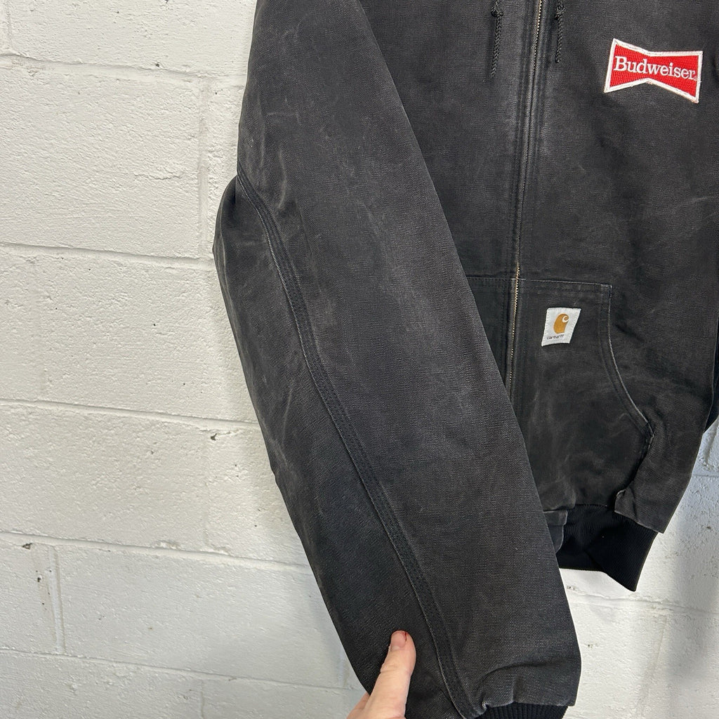 Vintage Carhartt Thermal Hooded Jacket “Black” Budweiser J03 BLK Men’s Large