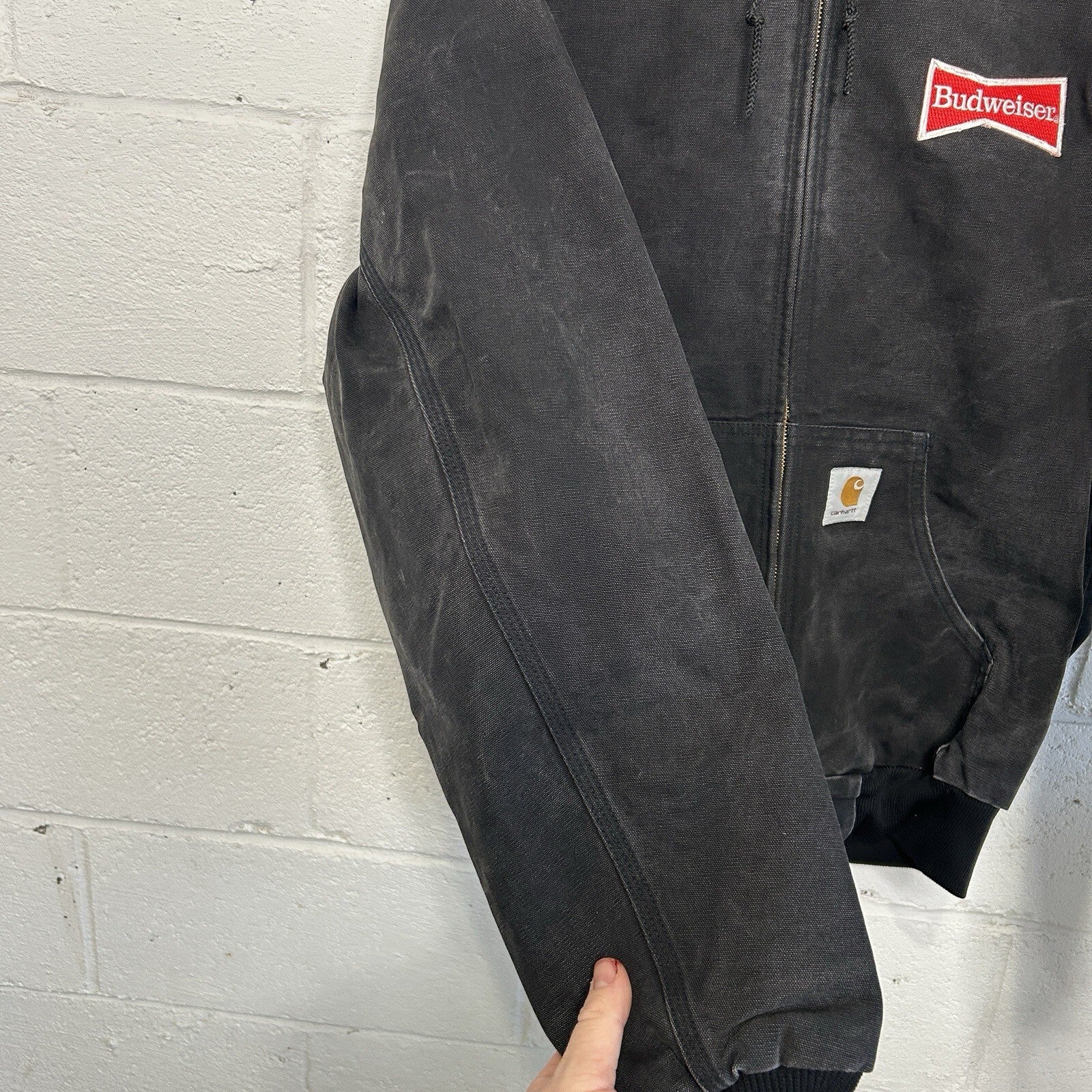 Vintage Carhartt Thermal Hooded Jacket “Black” Budweiser J03 BLK Men’s Large