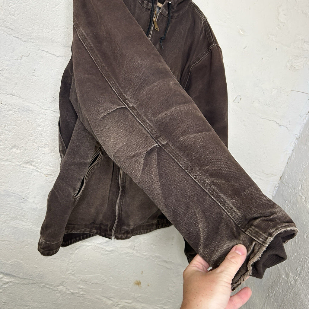 Faded Carhartt Sherpa-Lined Hooded Detroit Jacket “Dark Brown” J141 DKB Men’s L